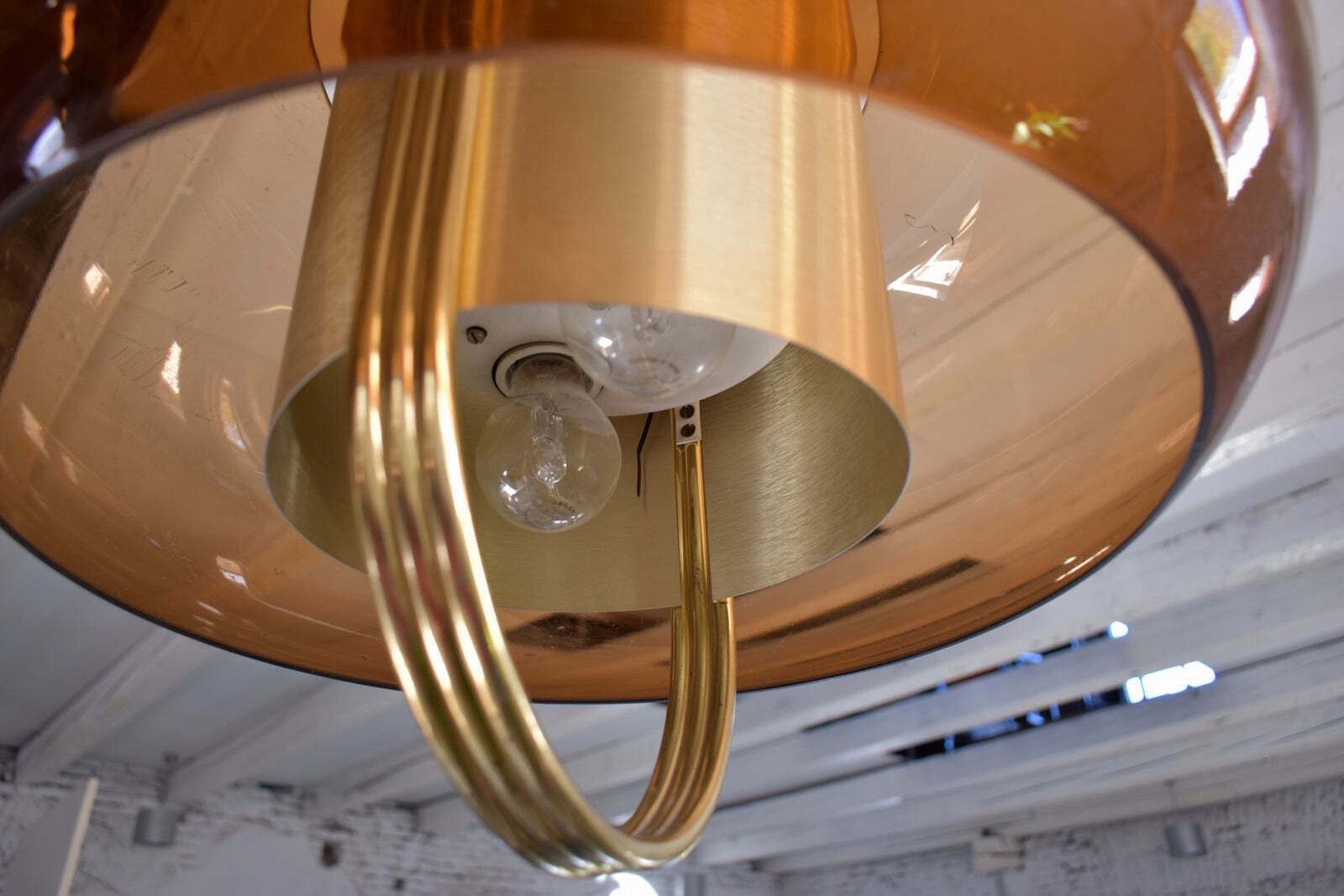 photo furniture Brass And Smoked Glass Pendant Lamp By Temde, Germany 1970s