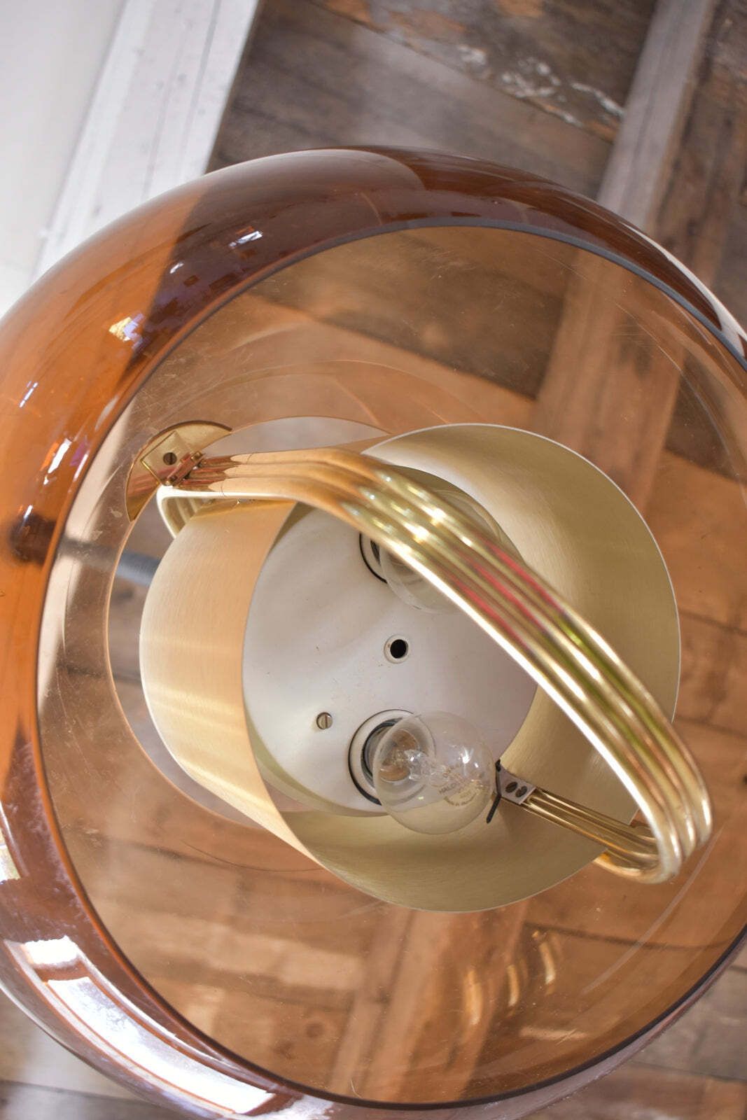 photo for sale Brass And Smoked Glass Pendant Lamp By Temde, Germany 1970s
