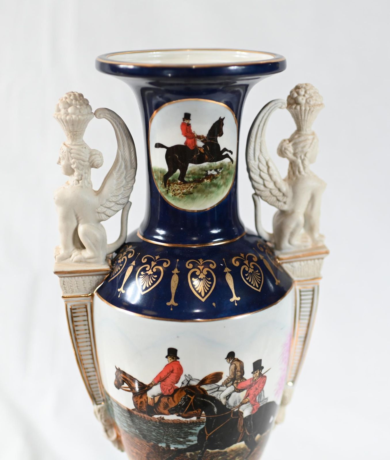 Pair French Sevres Porcelain Vases Bisque Sphinx Urns photo for sale