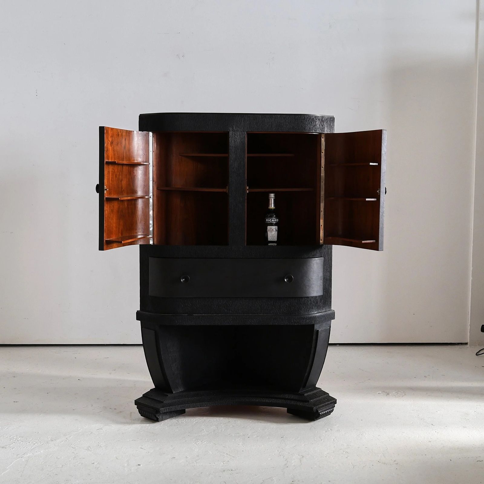 Unusual Ebonised Italian Gouged Deco/Modernist Corner Cupboard/Bar photo furniture
