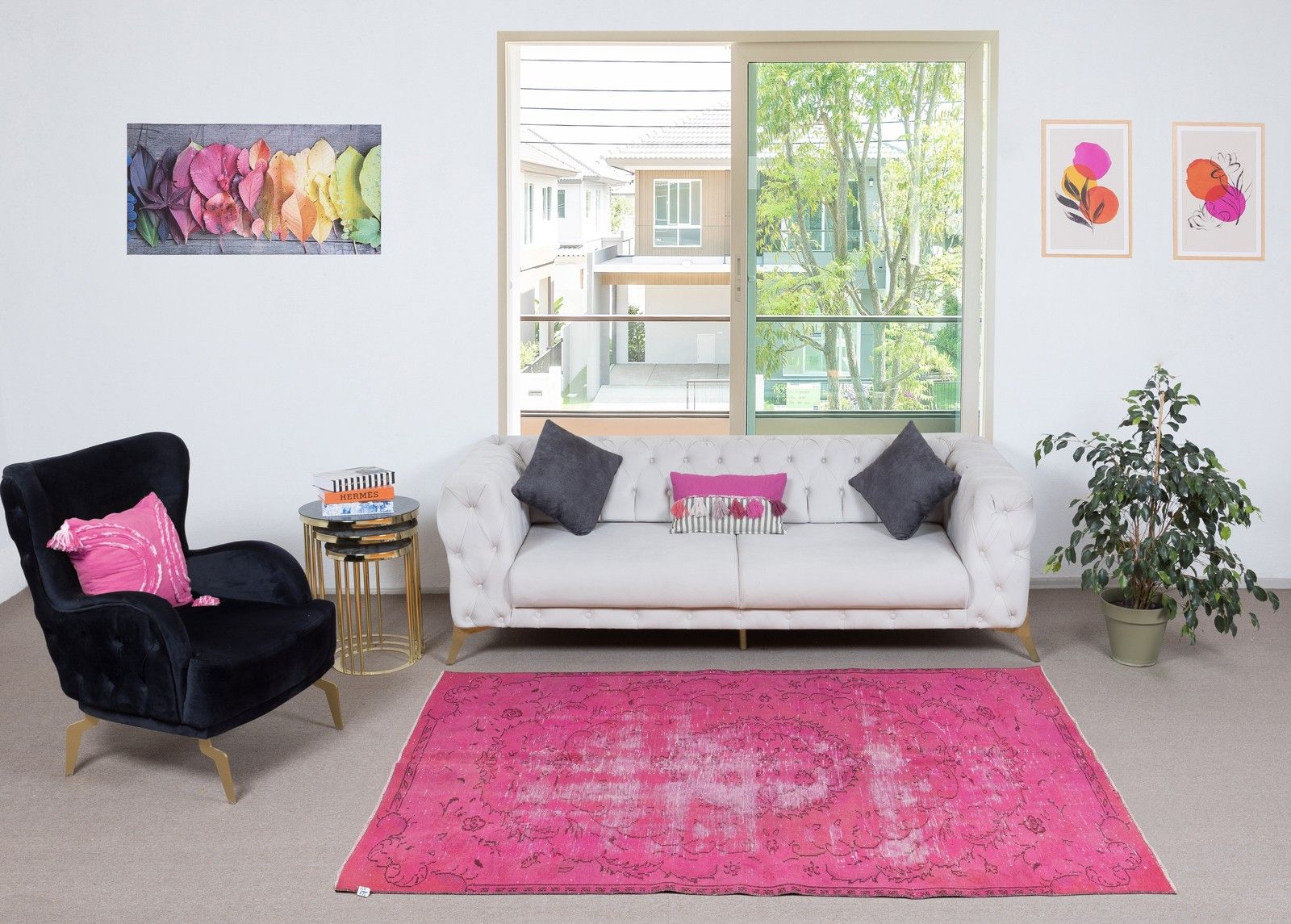 4.7x7.7 Ft Distressed Pink Vintage Rug For Modern Interiors. Handmade In Turkey photo furniture