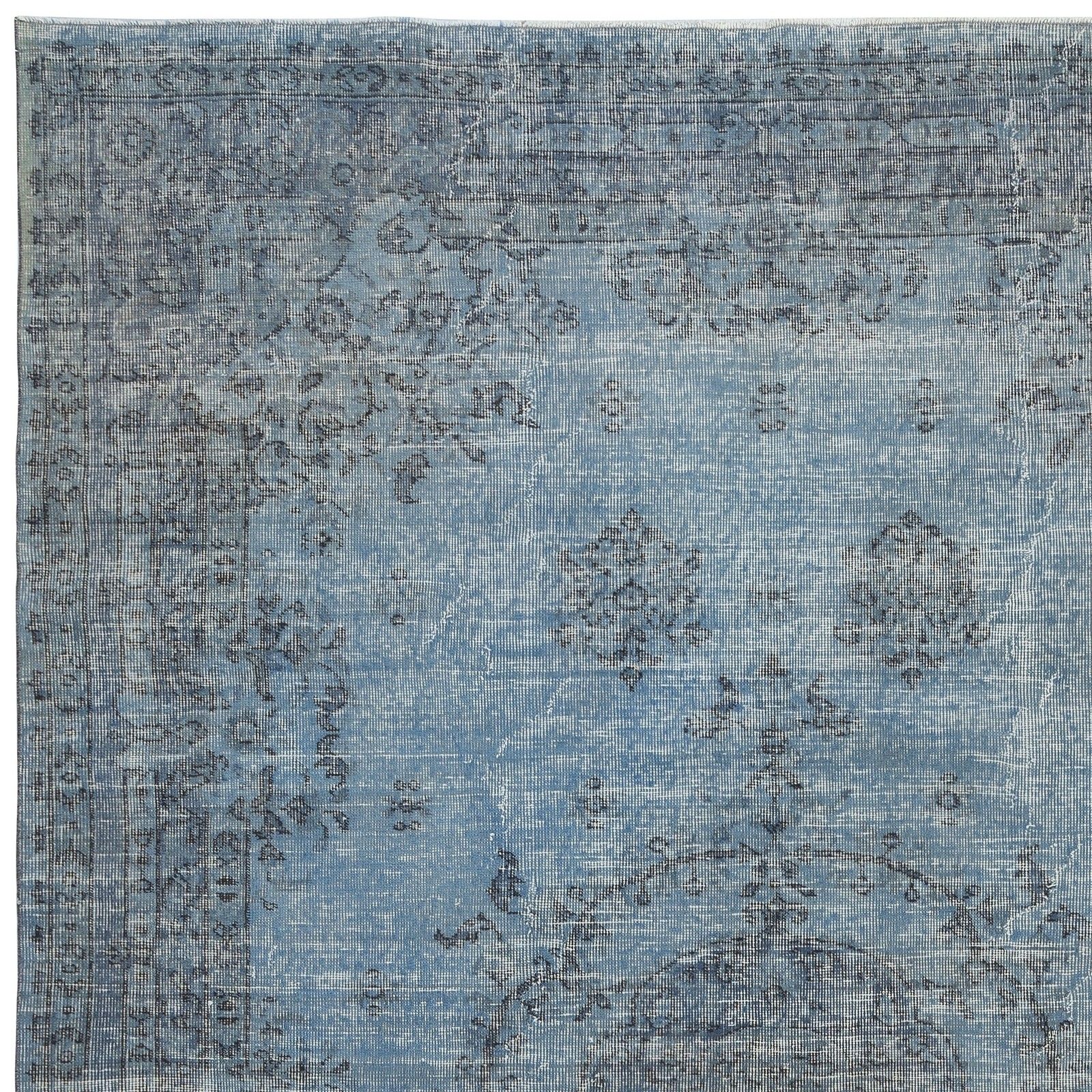 6.8x10.2 Ft Vintage Turkish Wool Area Rug Overdyed In Blue For Modern Interiors photo 786.0