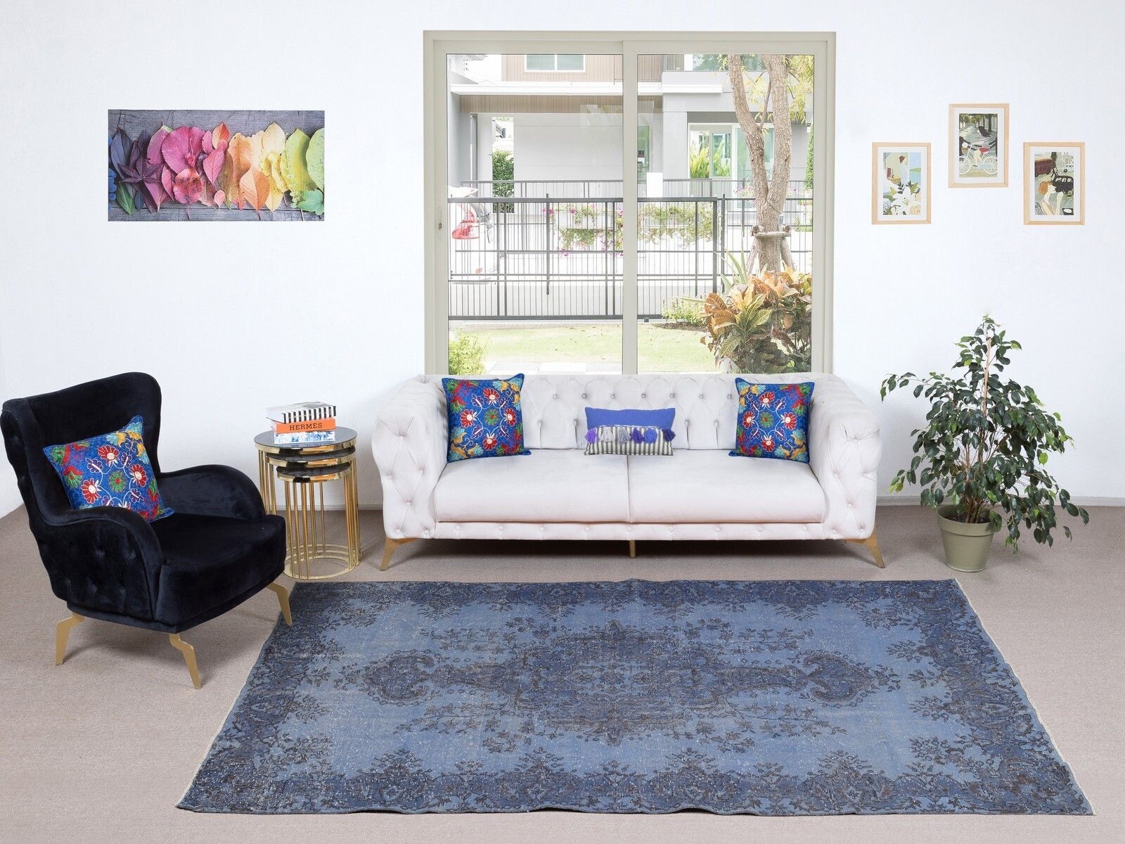 5.3x9.8 Ft Blue Overdyed Vintage Turkish Area Rug. Hand Knotted Wool Carpet photo furniture
