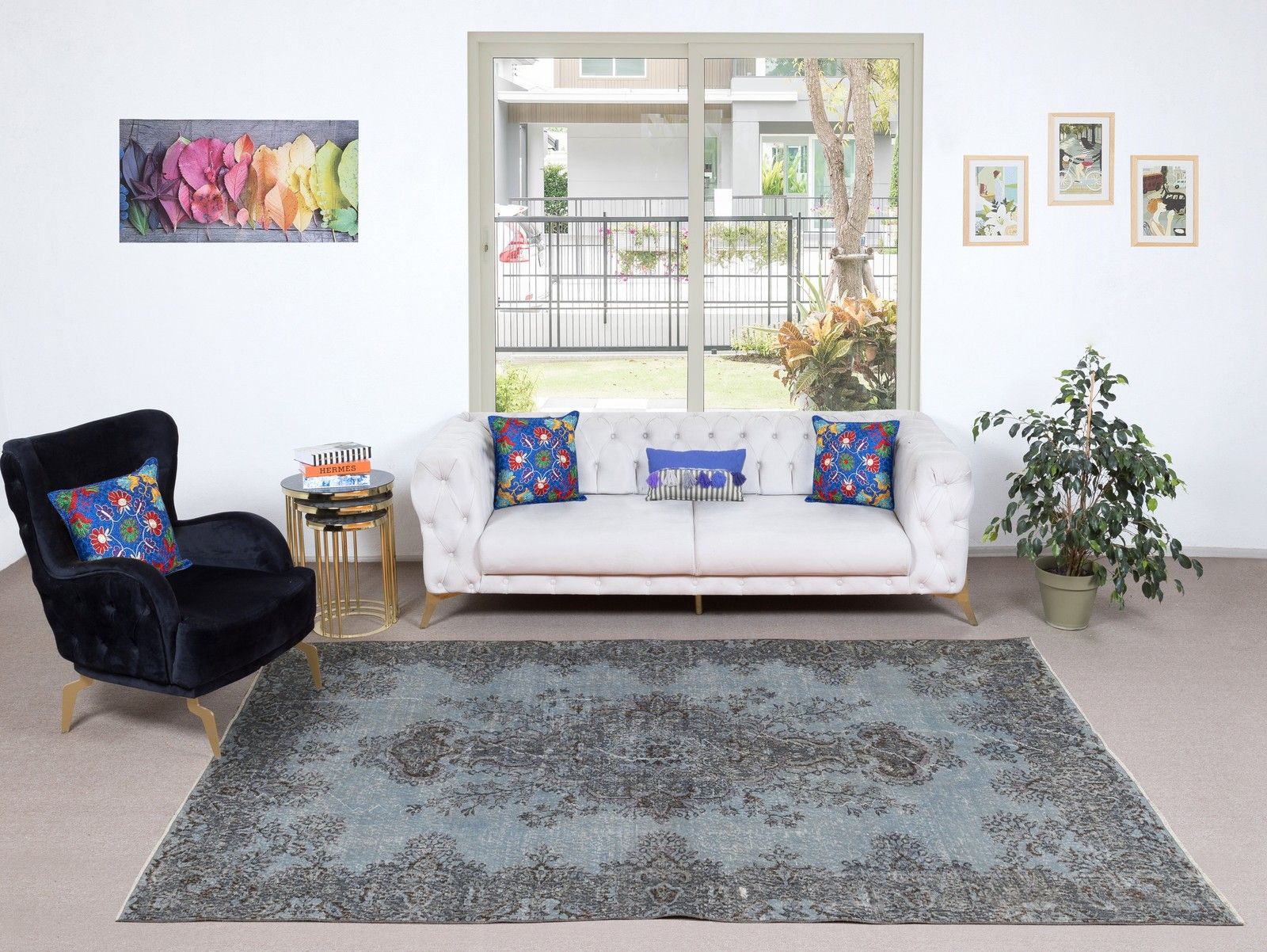 6x10.2 Ft Decorative Vintage Handmade Turkish Wool Area Rug Overdyed In Blue photo furniture