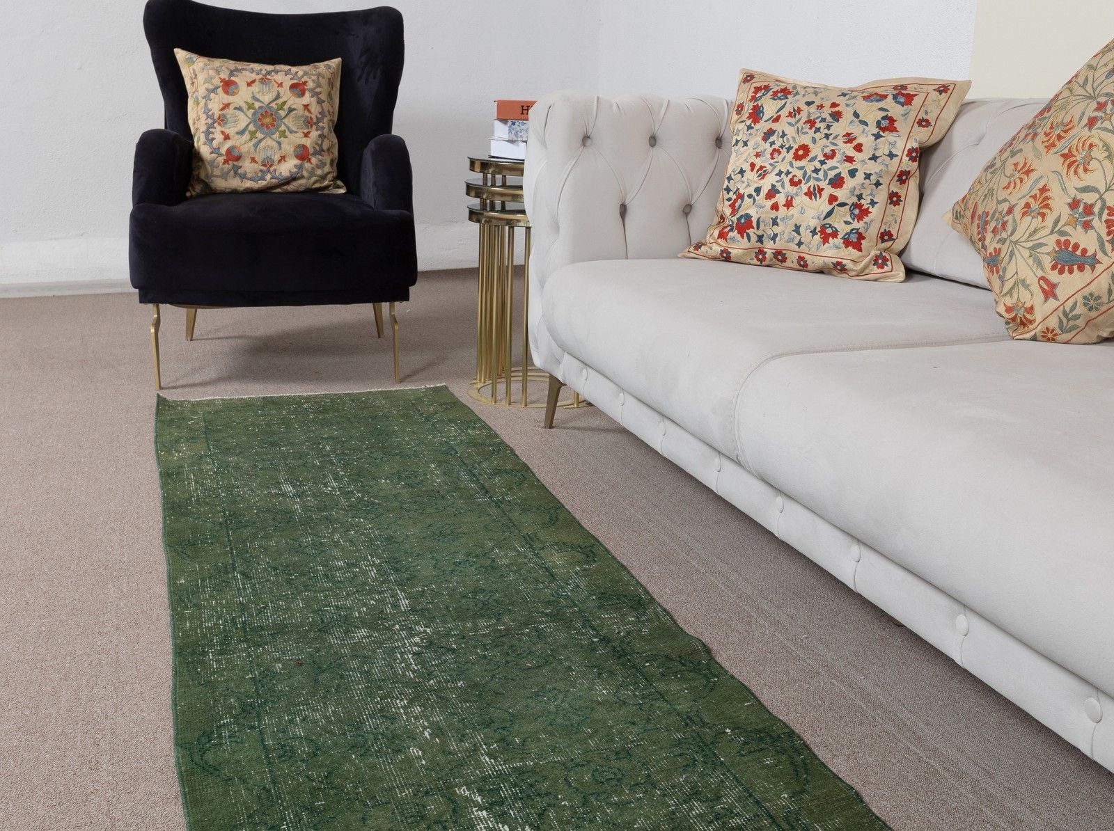 2.3x10.7 Ft Green Hallway Runner Rug. Corridor Rug. Kitchen Runner. Stair Rug photo 360.0