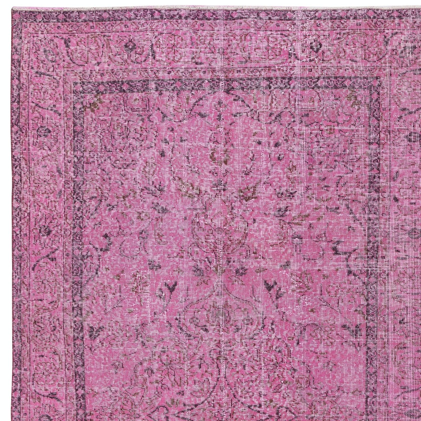 5x9.2 Ft Hand Knotted Vintage Turkish Rug Overdyed In Pink For Modern Interiors photo 455.0
