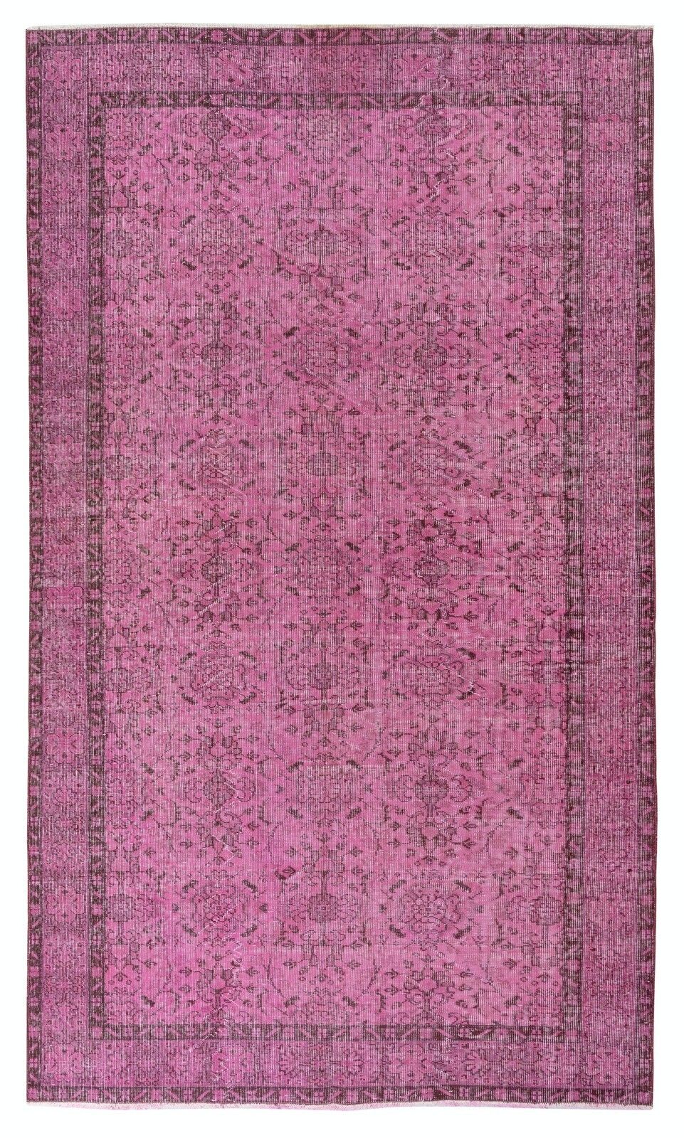 5.6x9.7 Ft Modern Pink Turkish Rug. Vintage Handmade Wool Area Rug