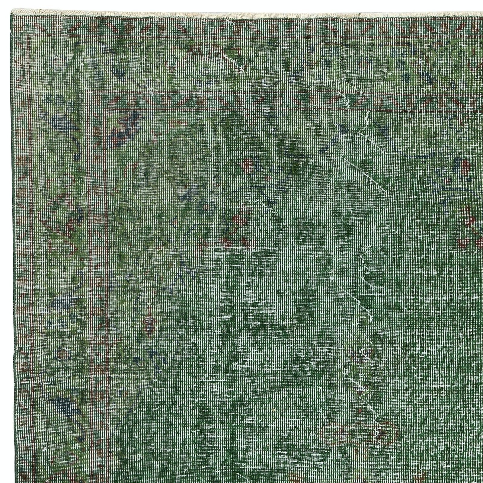 5x6.8 Ft Hand Knotted Vintage Turkish Rug Overdyed In Green For Modern Interiors photo 324.0