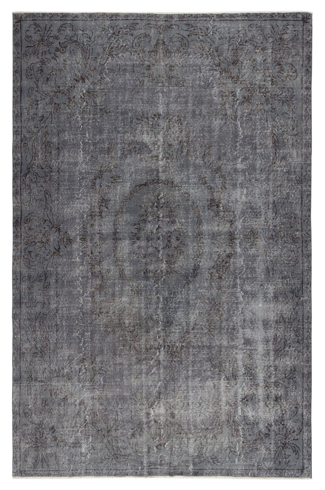 6.7x10.3 Ft Gray Vintage Wool Area Rug. Modern Hand Knotted Carpet