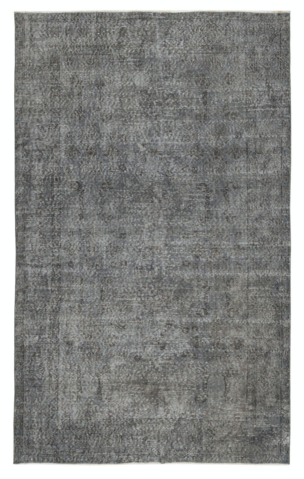 5.3x8.6 Ft Vintage Handmade Area Rug Redyed In Gray For Contemporary Interiors