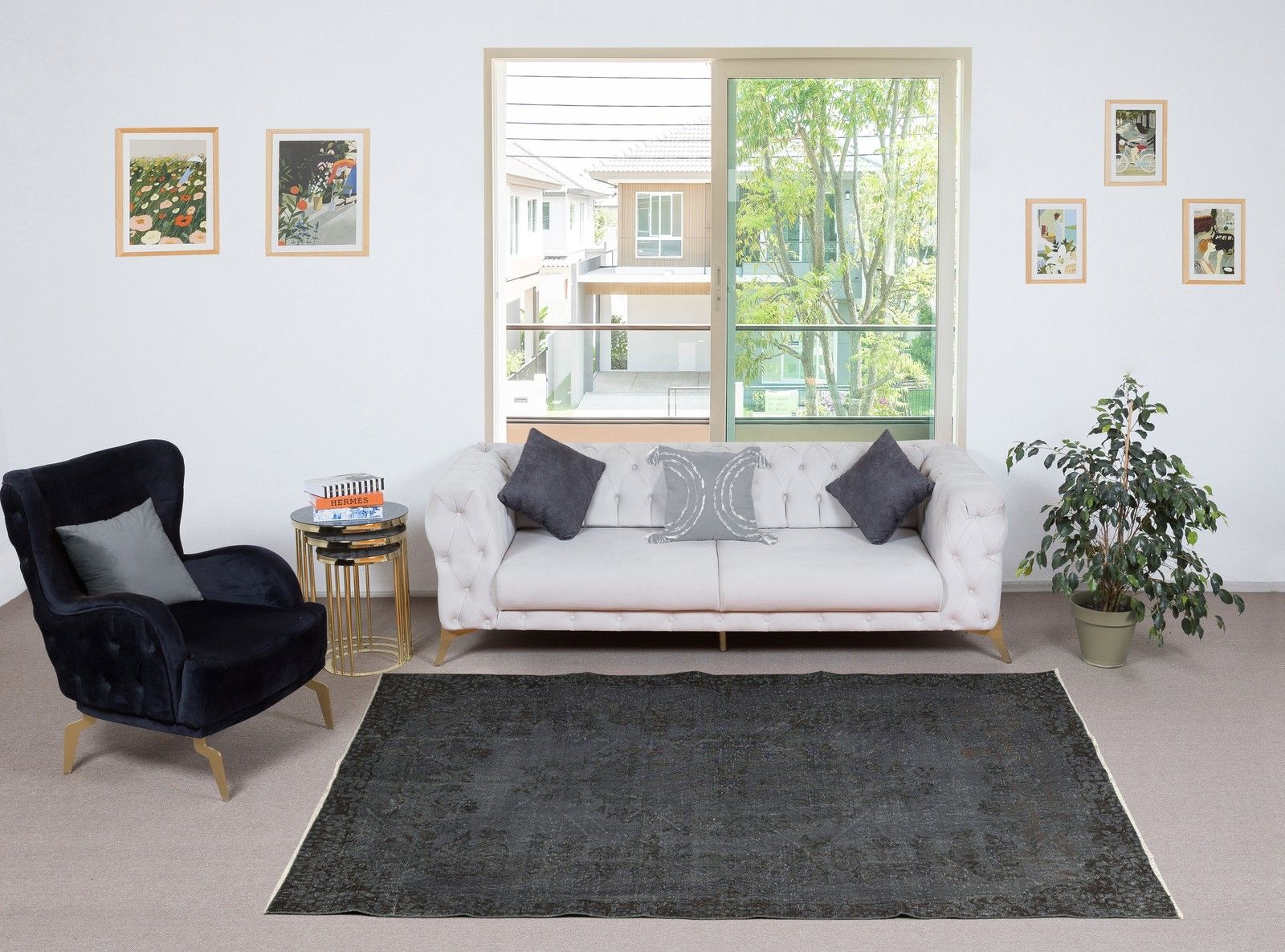 5.6x8.7 Ft Vintage Handmade Turkish Area Rug Redyed In Gray For Modern Interiors photo furniture