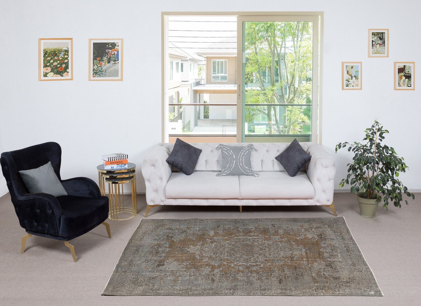 5.5x8 Ft Gray Overdyed Vintage Turkish Rug. Hand Knotted Carpet For Modern Home photo furniture
