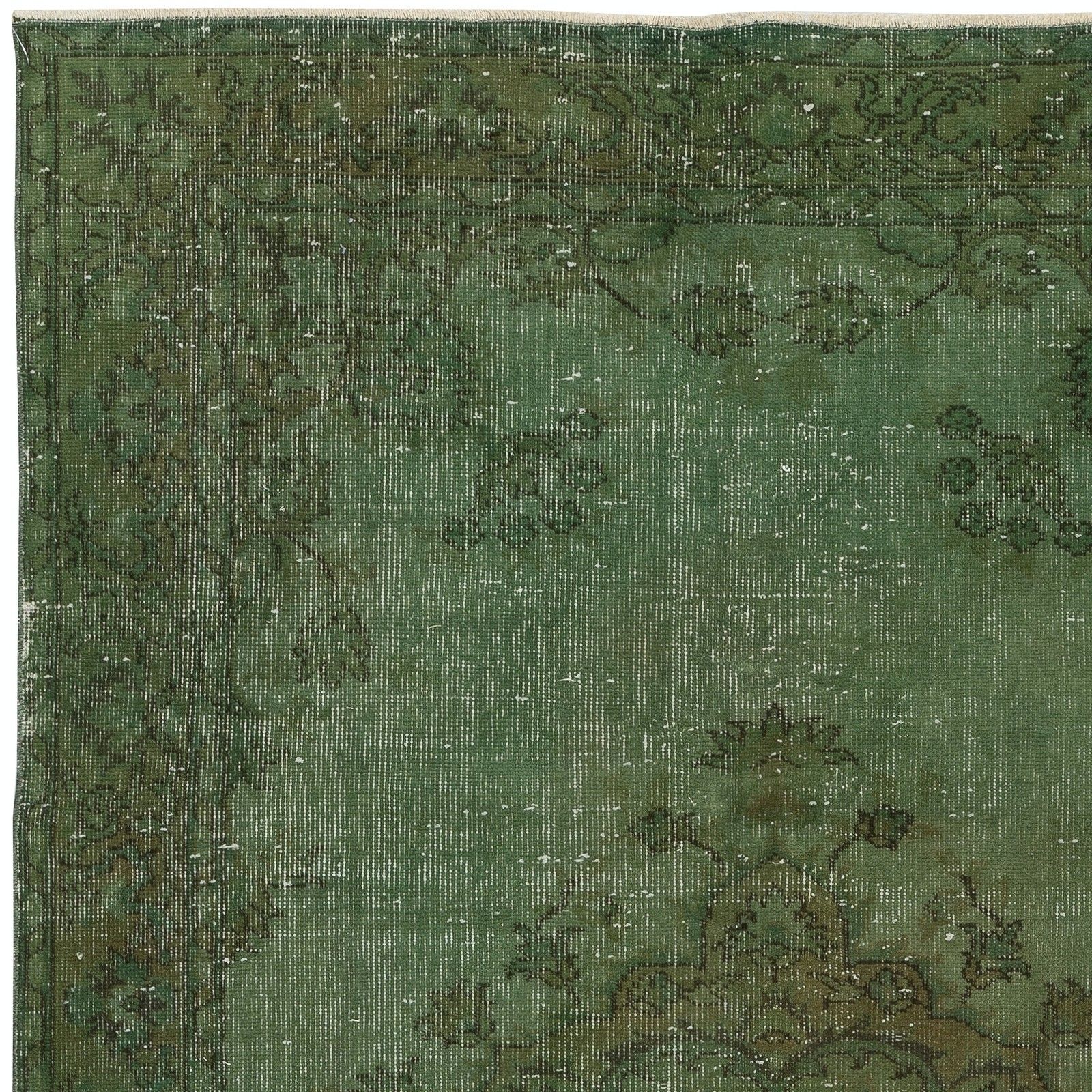 4.7x8 Ft Hand Knotted Vintage Turkish Rug Overdyed In Green For Modern Interiors photo 360.0
