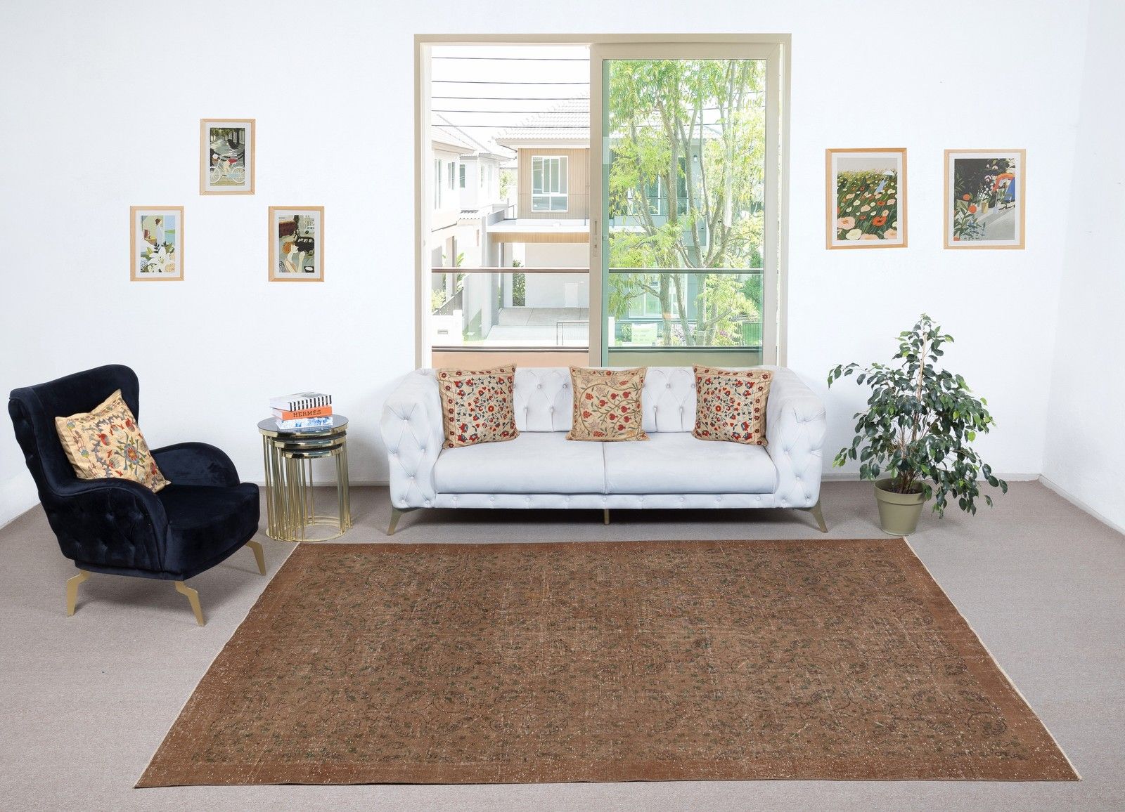 7x10.5 Ft Handknotted Vintage Turkish Rug Overdyed In Brown For Modern Interiors photo furniture