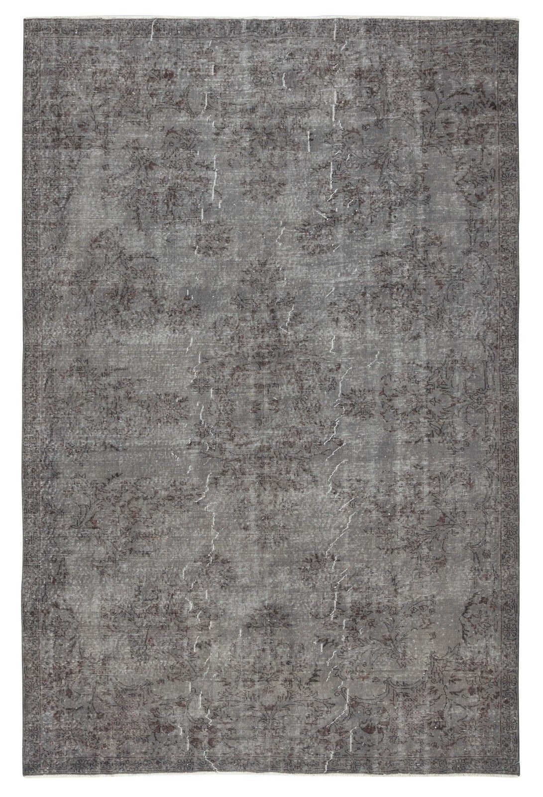 7x10.5 Ft Gray Overdyed Vintage Rug For Modern Interiors. Handknotted In Turkey