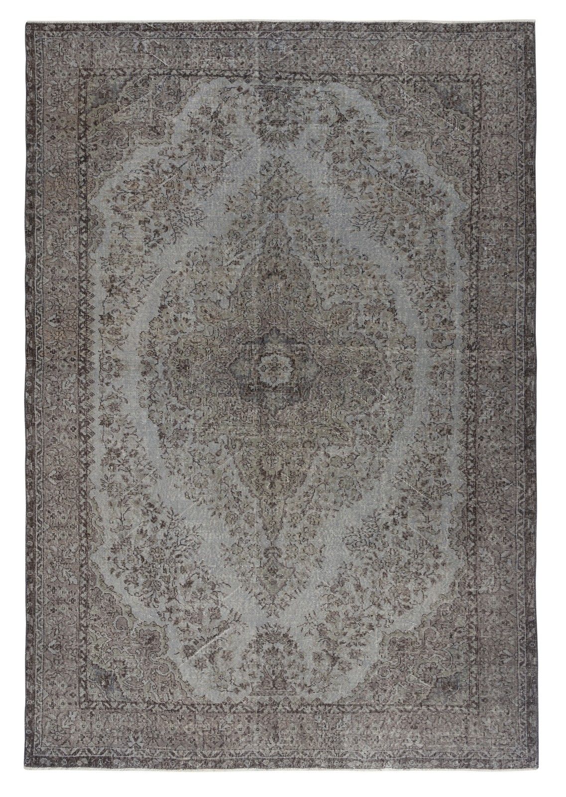7x10.2 Ft Gray Redyed Vintage Turkish Rug. Handmade Carpet For Modern Interiors