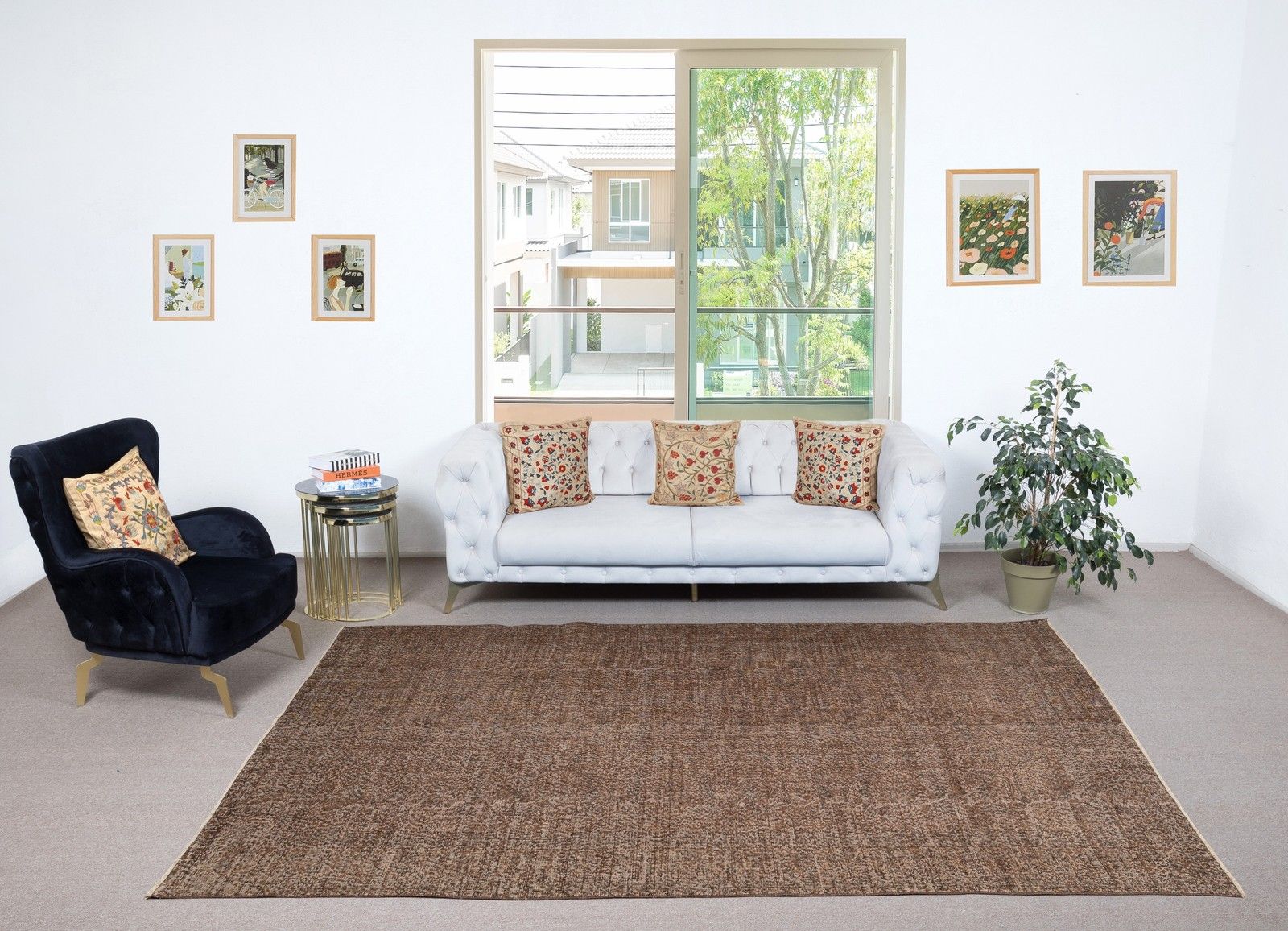 7x10.5 Ft Brown Overdyed Handmade Rug. Vintage Turkish Area Rug For Living Room photo furniture