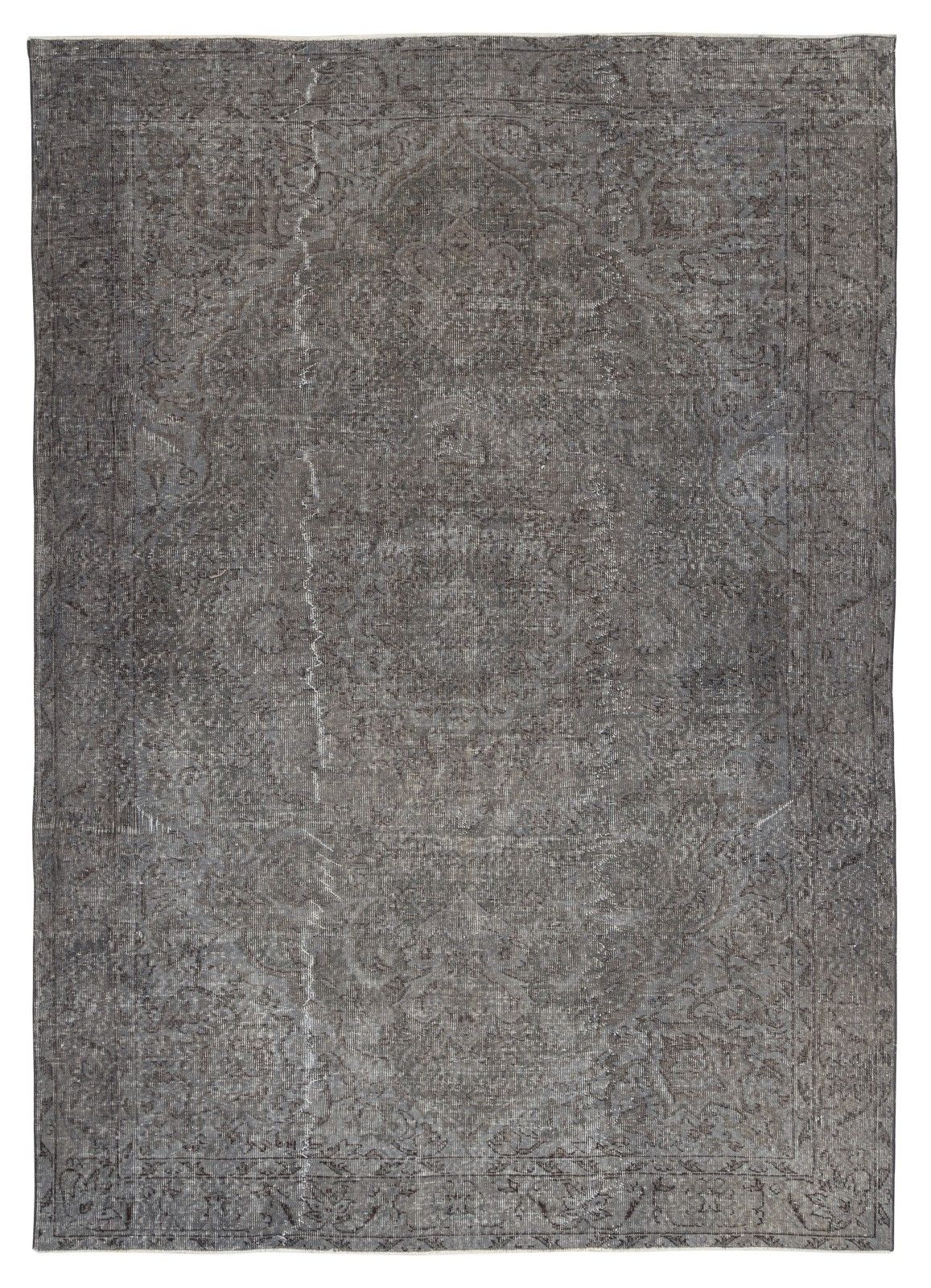 6.6x9 Ft Hand Knotted Vintage Gray Wool Rug. Modern Turkish Overdyed Rug