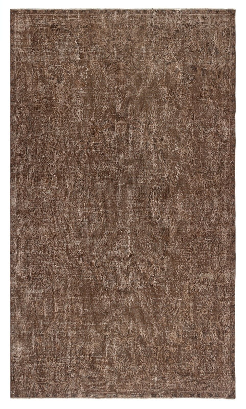 6.3x10.7 Ft Vintage Handmade Turkish Rug Redyed In Brown For Modern Interiors