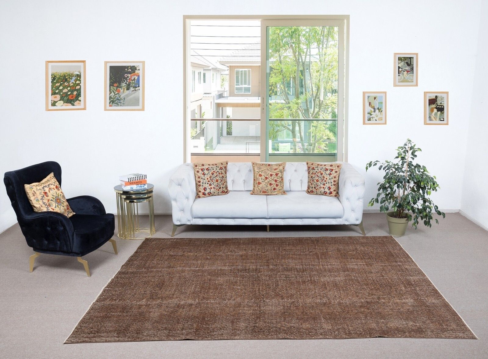 6.5x9.5 Ft Vintage Handmade Turkish Rug Overdyed In Brown For Modern Interiors photo furniture