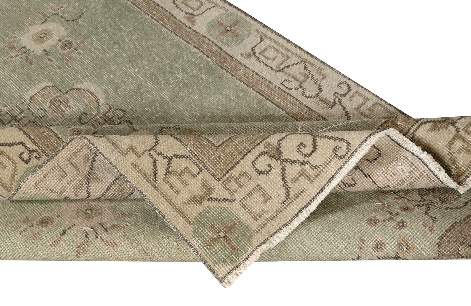 3.7x6.7 Ft Vintage Green Rug With Chinese Art Deco Design. Handknotted In Turkey photo for sale