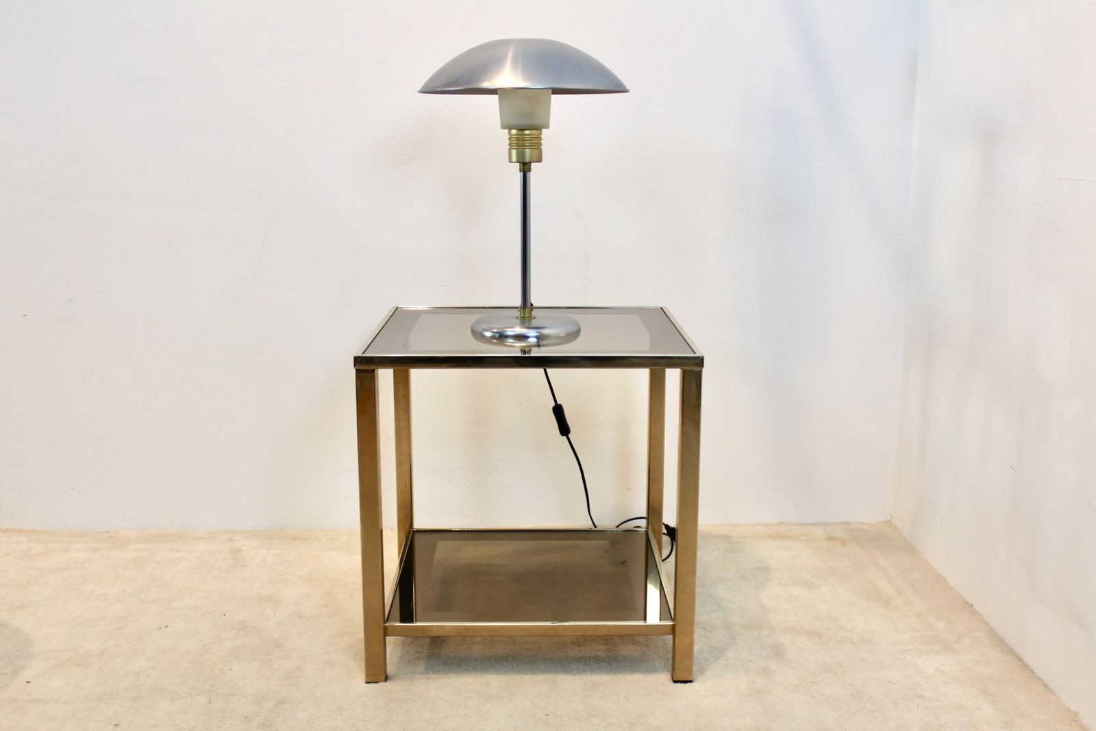Elegant 1950s French Modernist Desk Lamp In Brushed Steel And Brass Accents photo 1092.0