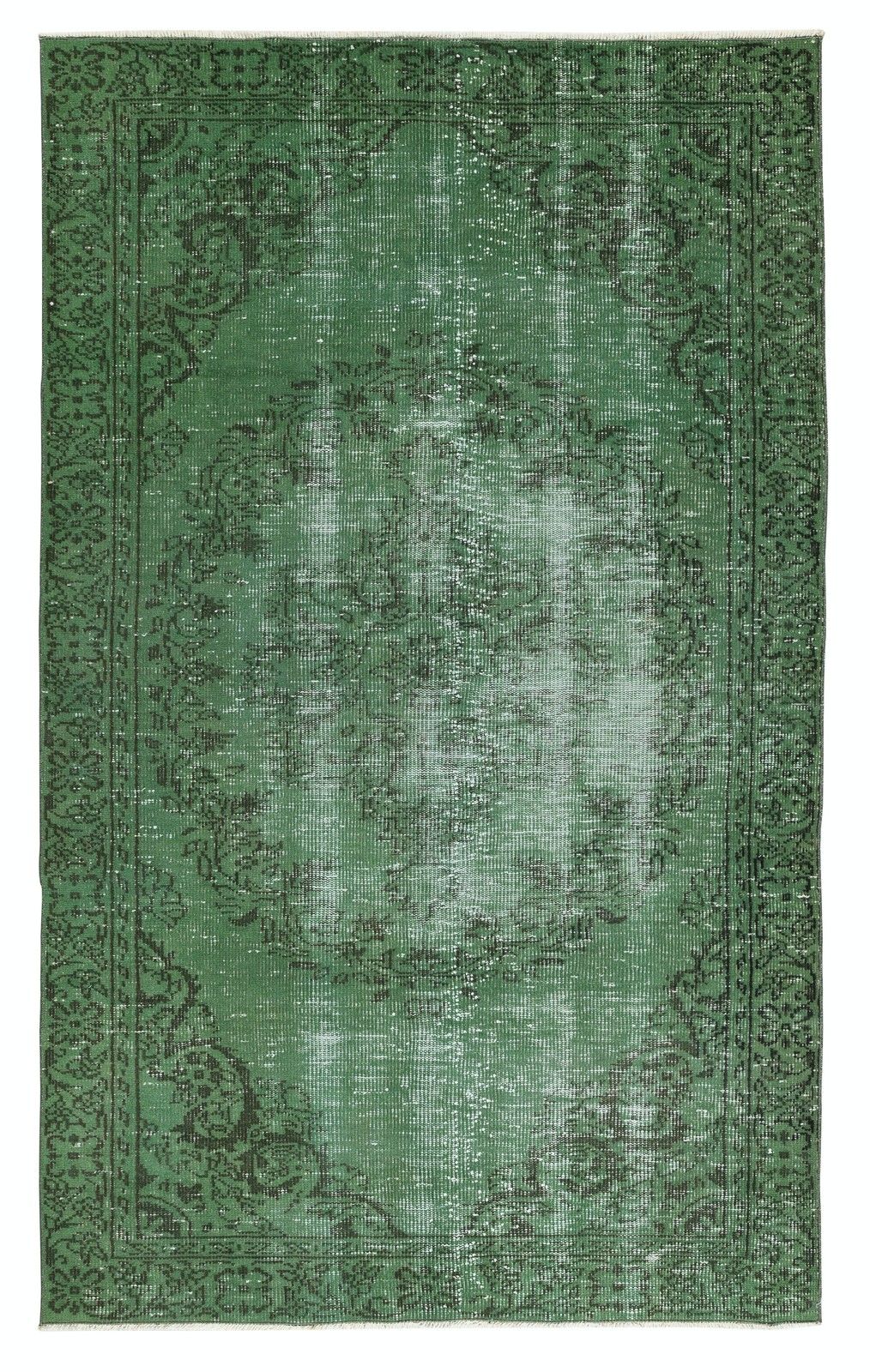 4.7x7.7 Ft Vintage Rug Overdyed In Green For Modern Interior. Handmade In Turkey
