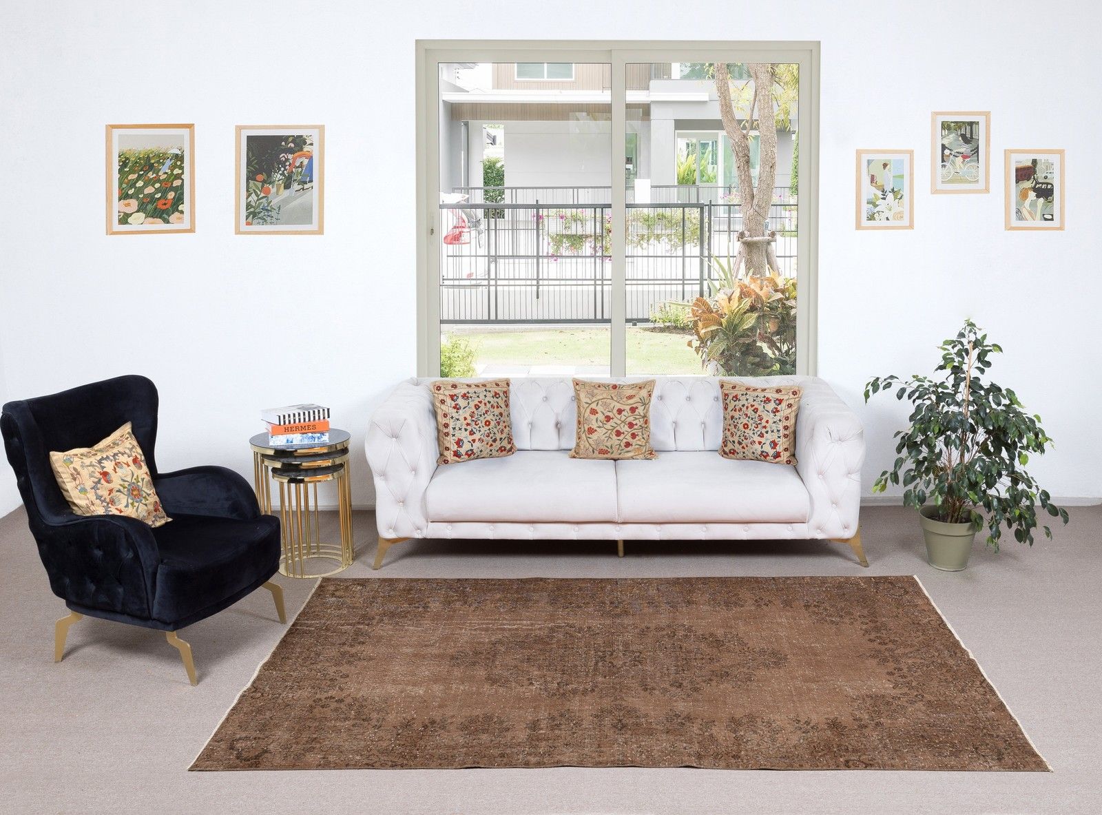 5.6x9.2 Ft Handmade Vintage Turkish Rug Overdyed In Brown For Modern Interiors photo furniture