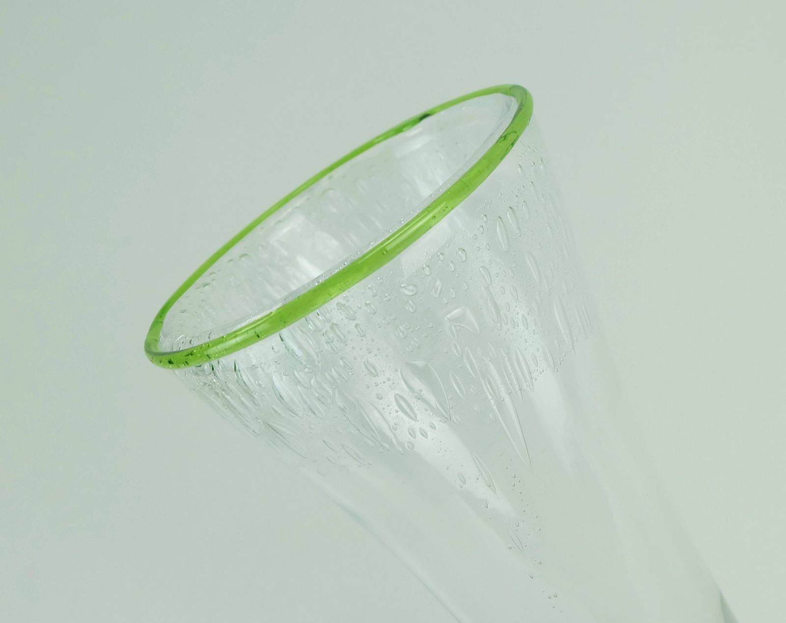 1970s Glass Vase By Eisch Thick Clear Glass And Bubble Glass Green Rim photo Home Decor