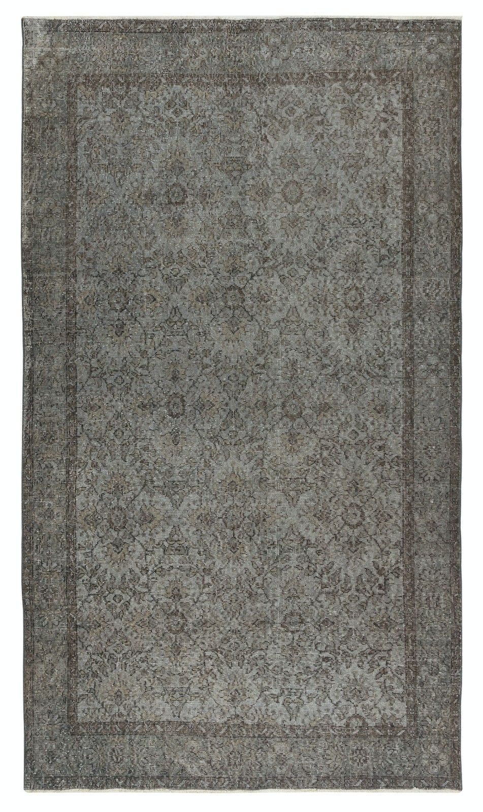 5.5x9.5 Ft Gray Handmade Turkish Rug. Vintage Carpet For Modern Interiors