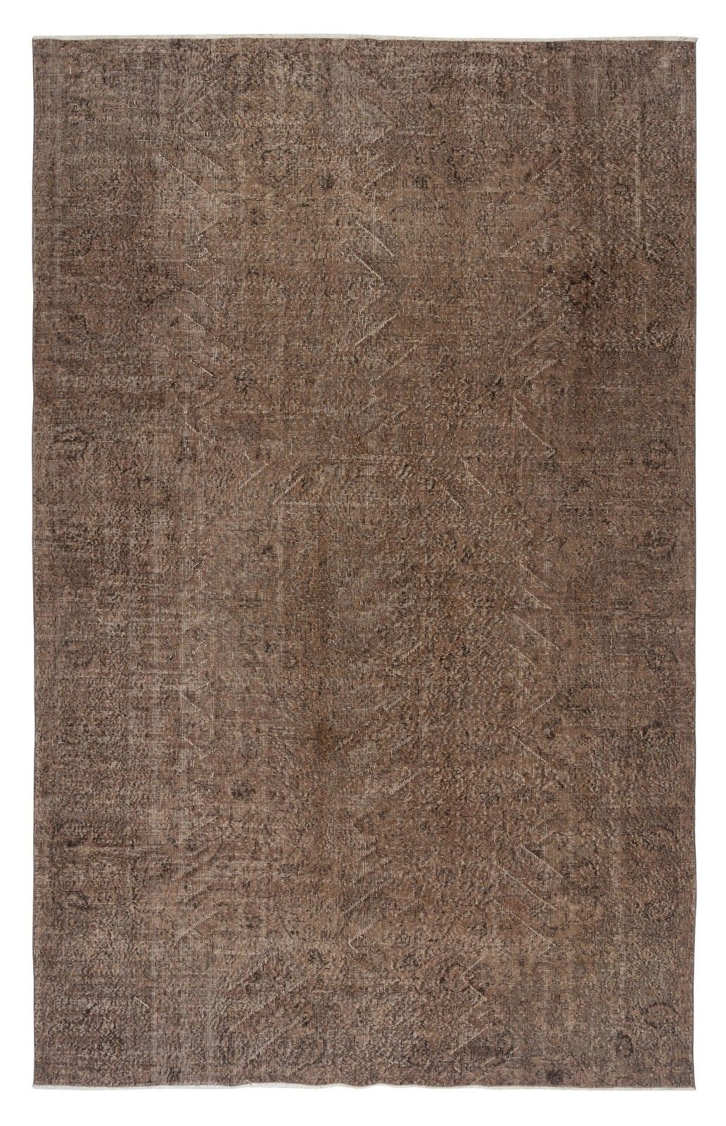 6.7x10.6 Ft Vintage Handmade Rug. Brown Turkish Rug For Modern Home And Office
