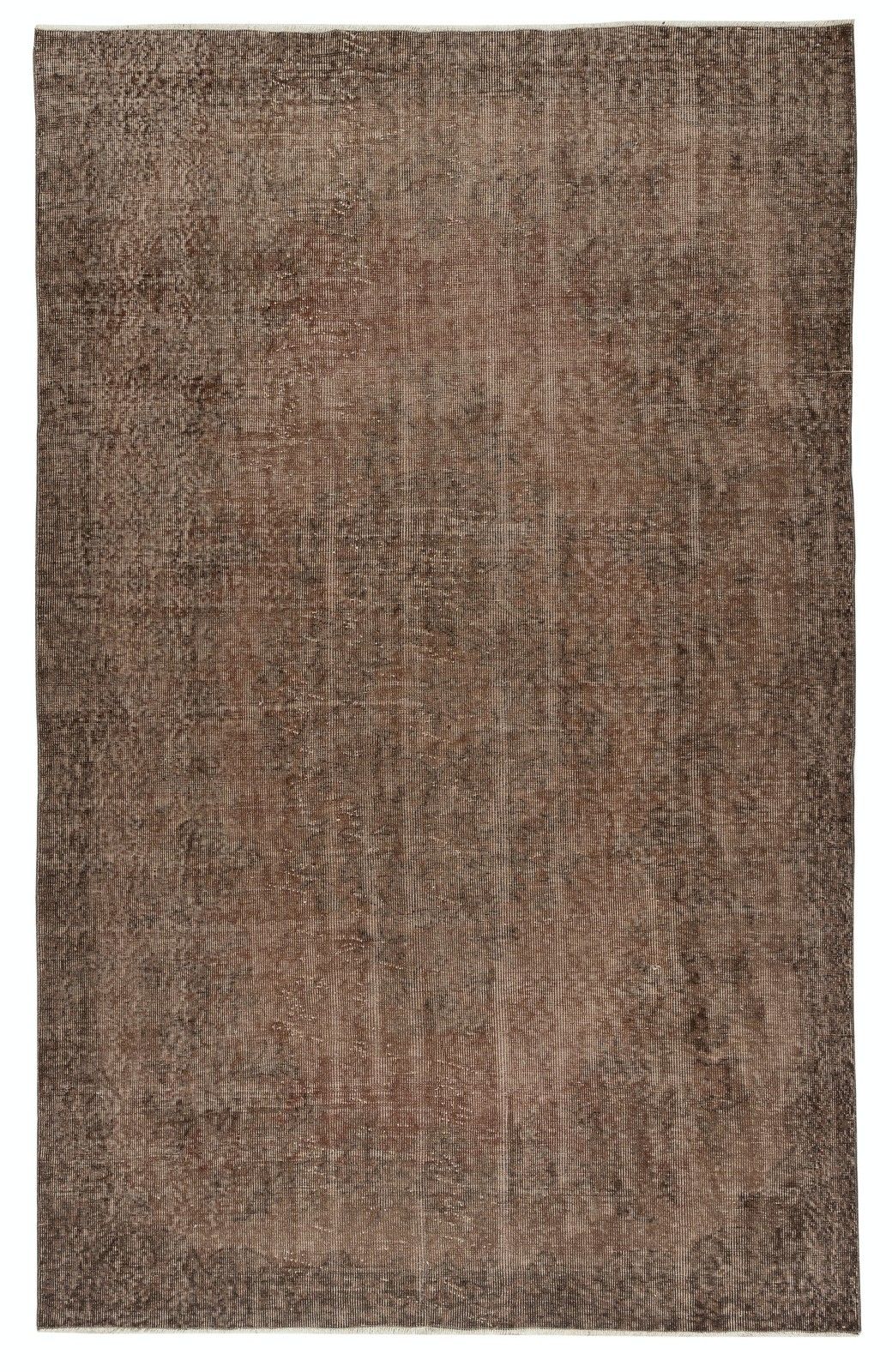 5.7x9 Ft Vintage Handmade Turkish Area Rug Redyed In Brown For Modern Interiors