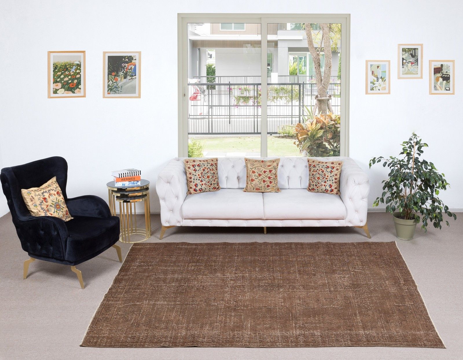 5.8x9.4 Ft Vintage Brown Area Rug. Handmade Turkish Rug For Contemporary Spaces photo furniture