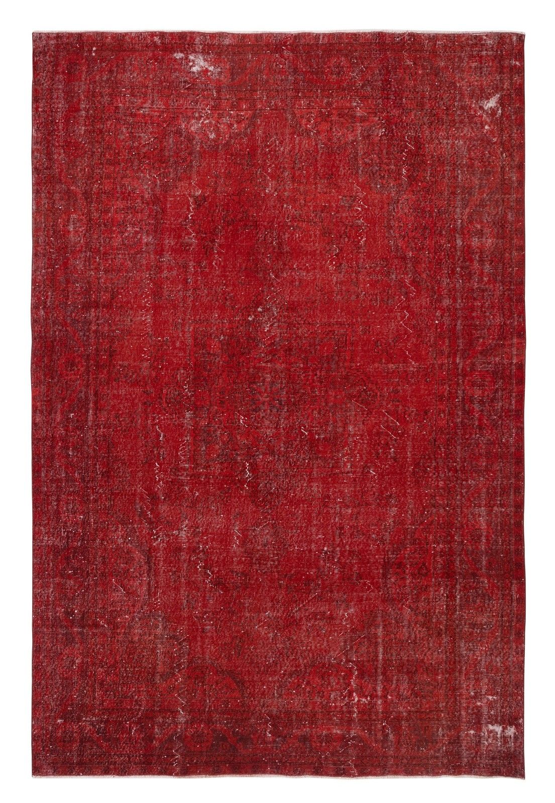 7.3x11.2 Ft Vintage Handmade Turkish Rug In Red For Contemporary Interiors