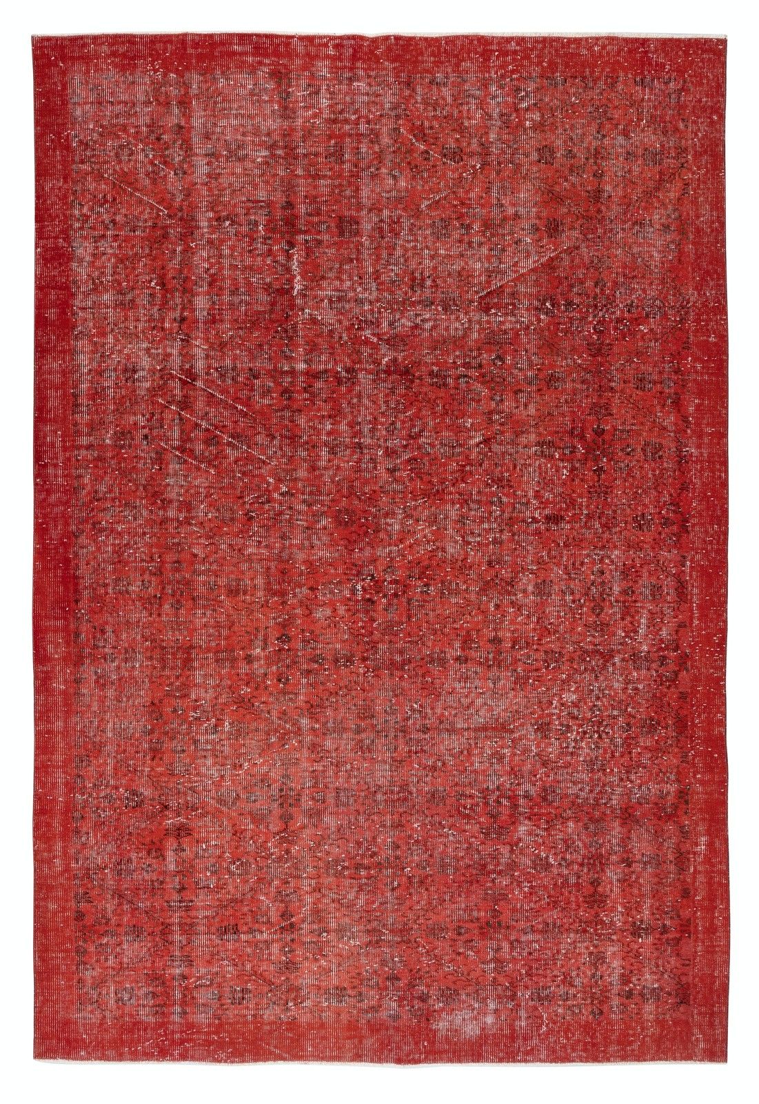 6.5x9.6 Ft Handmade Turkish Rug. Vintage Red Overdyed Area Rug For Living Room