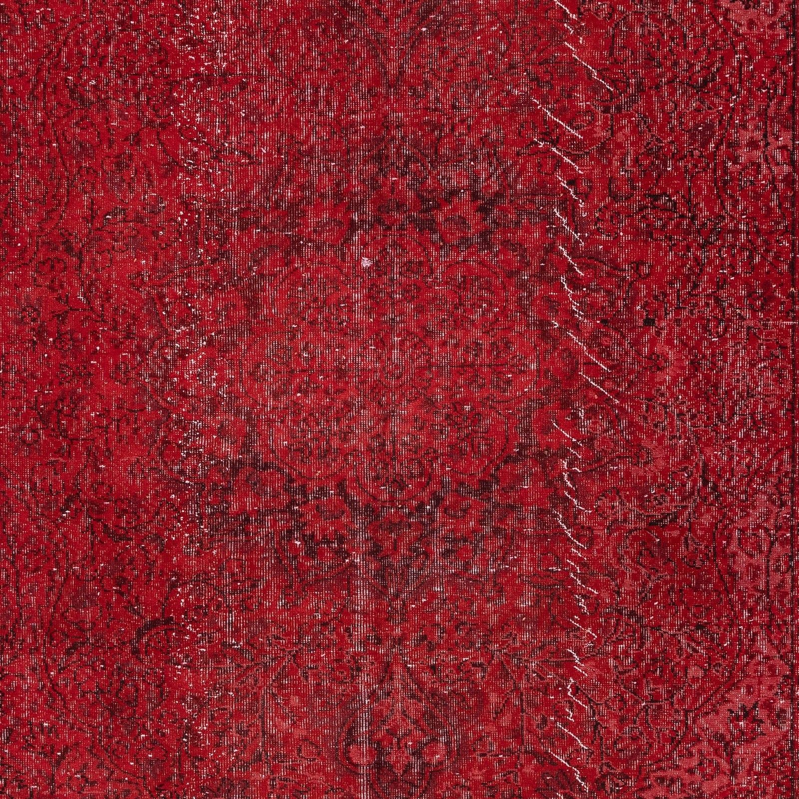 6.8x9.8 Ft Vintage Handmade Turkish Rug Overdyed In Red For Modern Interiors photo Textiles