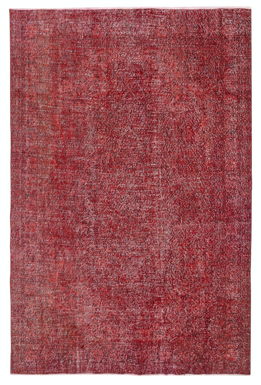 6.7x10.3 Ft Vintage Handmade Rug Overdyed In Red For Modern Home And Office