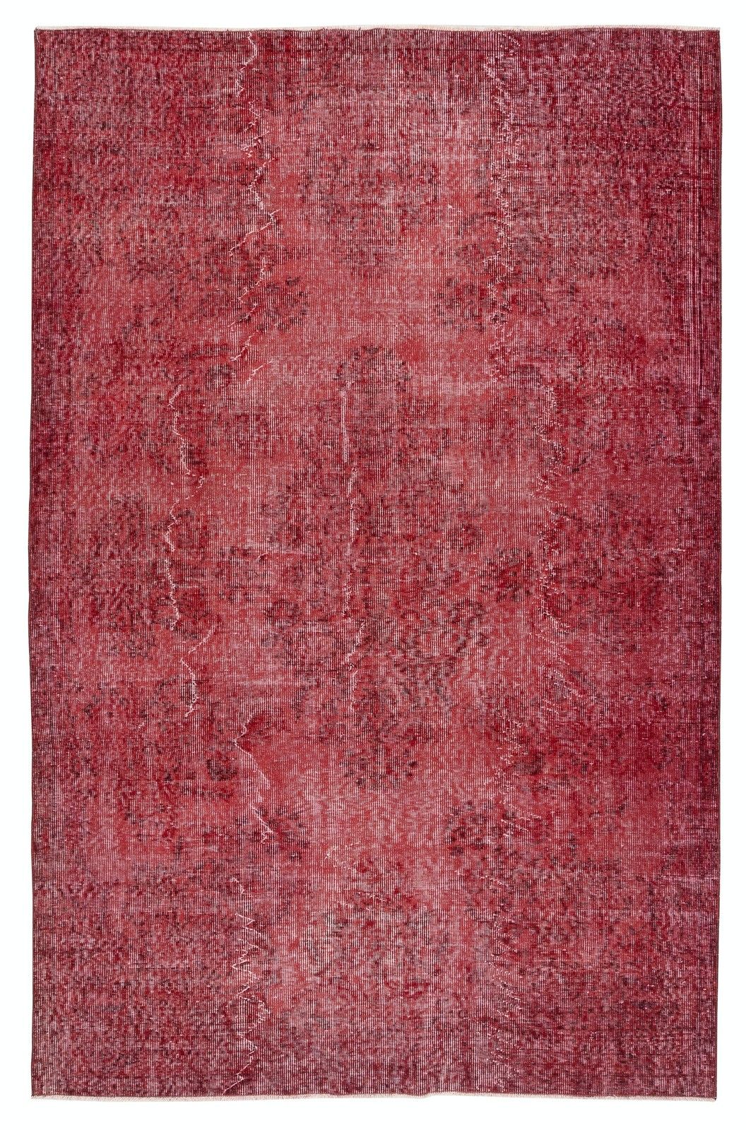 5.7x8.8 Ft Red Overdyed Vintage Rug For Modern Interiors. Handknotted In Turkey