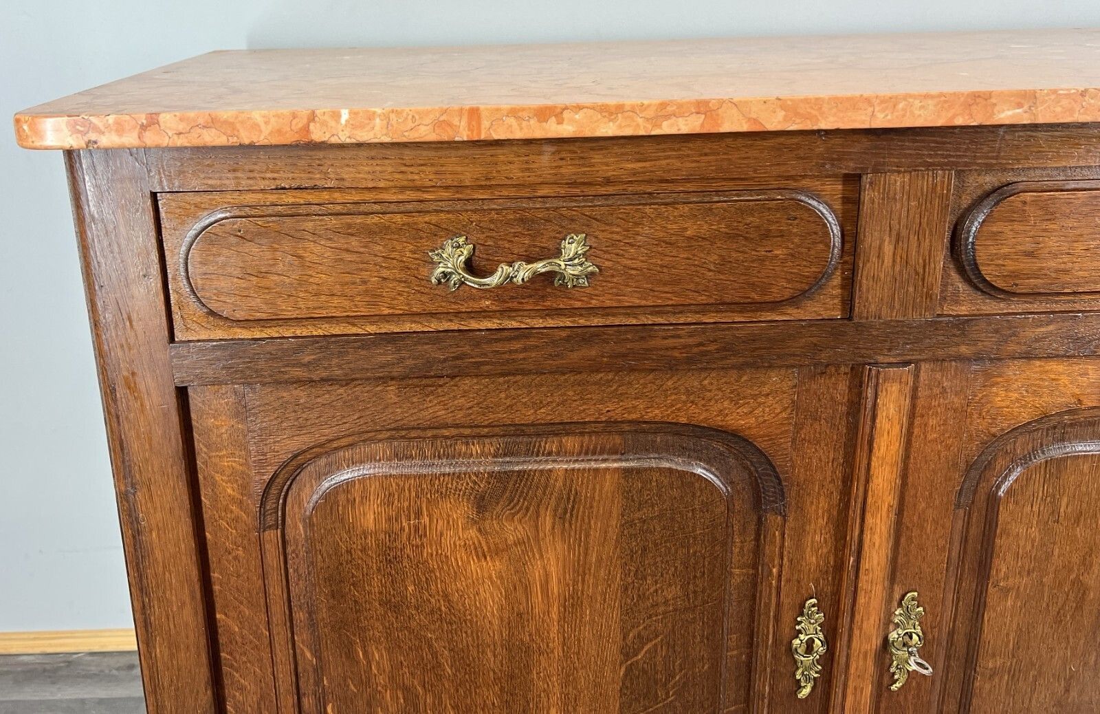 Cabinet Antique French Marble Top Oak Carved With Drawers Sideboard Lot 4489 photo for sale