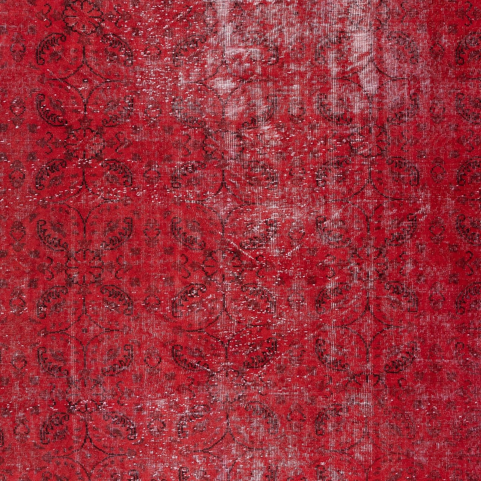 7.4x11 Ft Vintage Handmade Turkish Rug Redyed In Red For Modern Home And Office photo Textiles