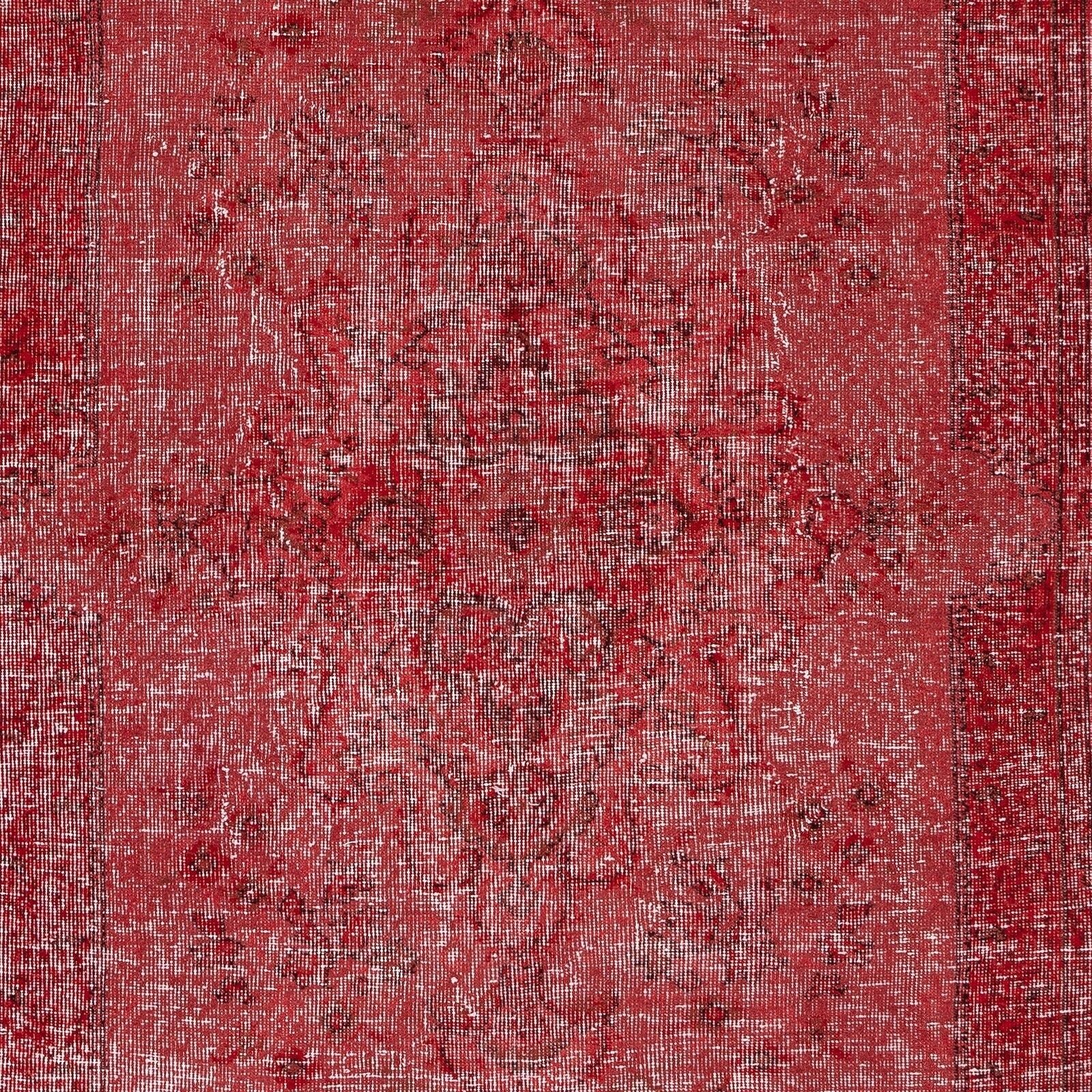 6x9 Ft Vintage Handmade Turkish Wool Area Rug Redyed In Red For Modern Interiors photo Textiles