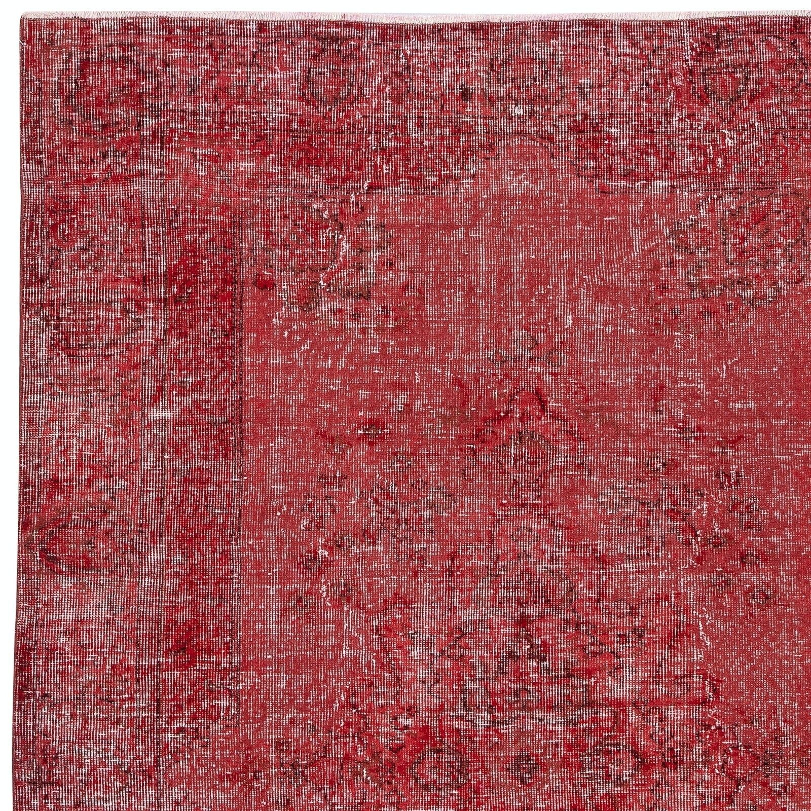 6x9 Ft Vintage Handmade Turkish Wool Area Rug Redyed In Red For Modern Interiors photo 510.0