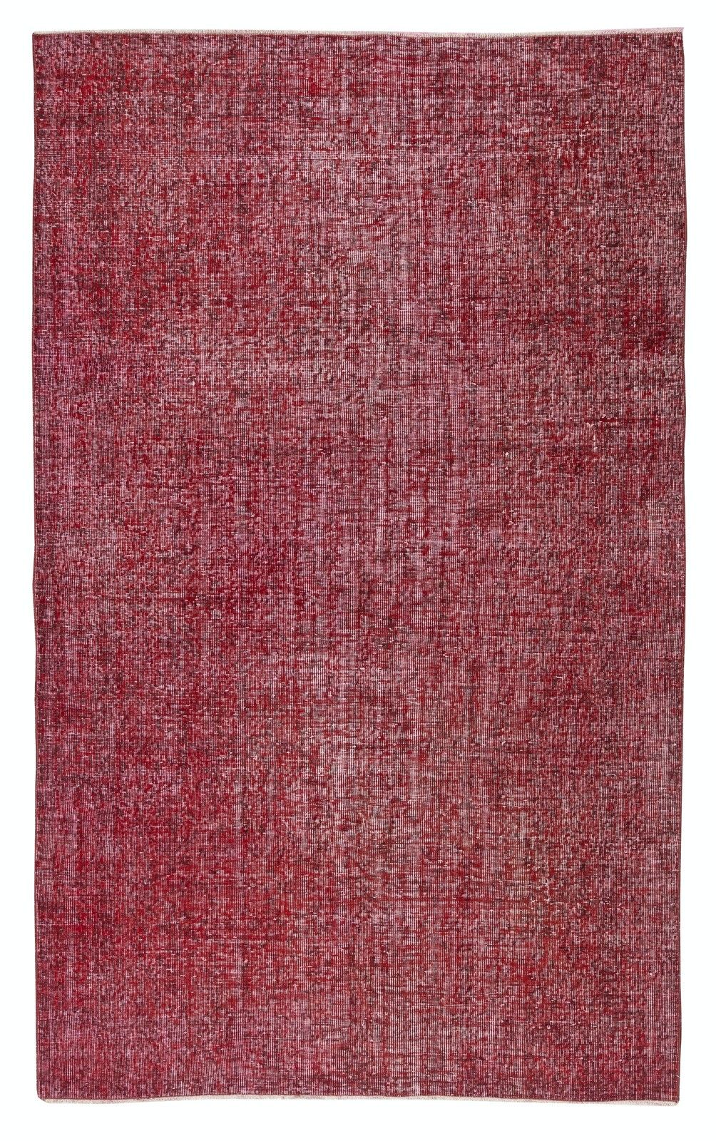 5.3x8.7 Ft Vintage Handmade Turkish Rug Overdyed In Red For Modern Interiors