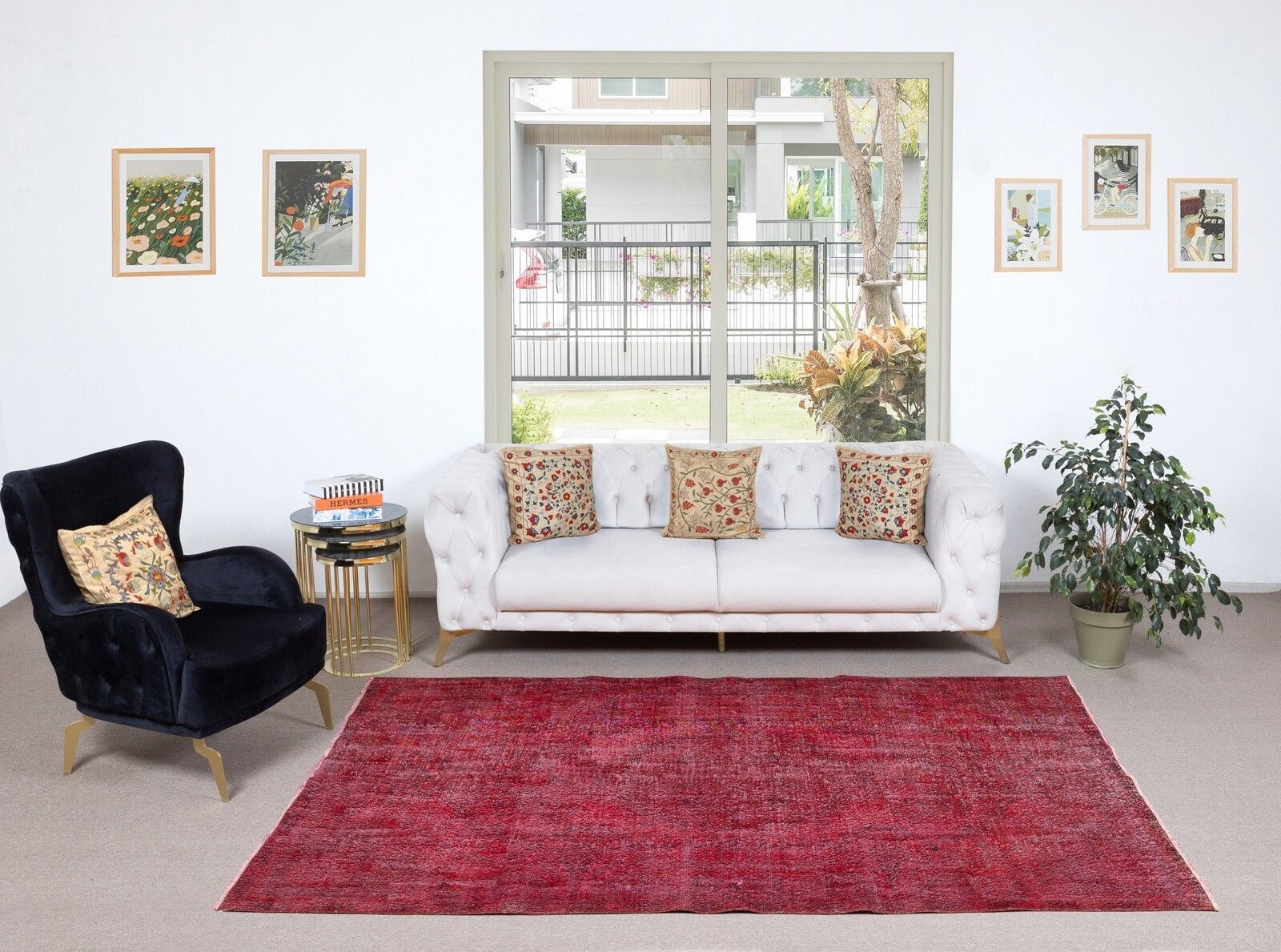 5.5x9.4 Ft Red Overdyed Handmade Rug. Vintage Turkish Area Rug For Living Room photo furniture