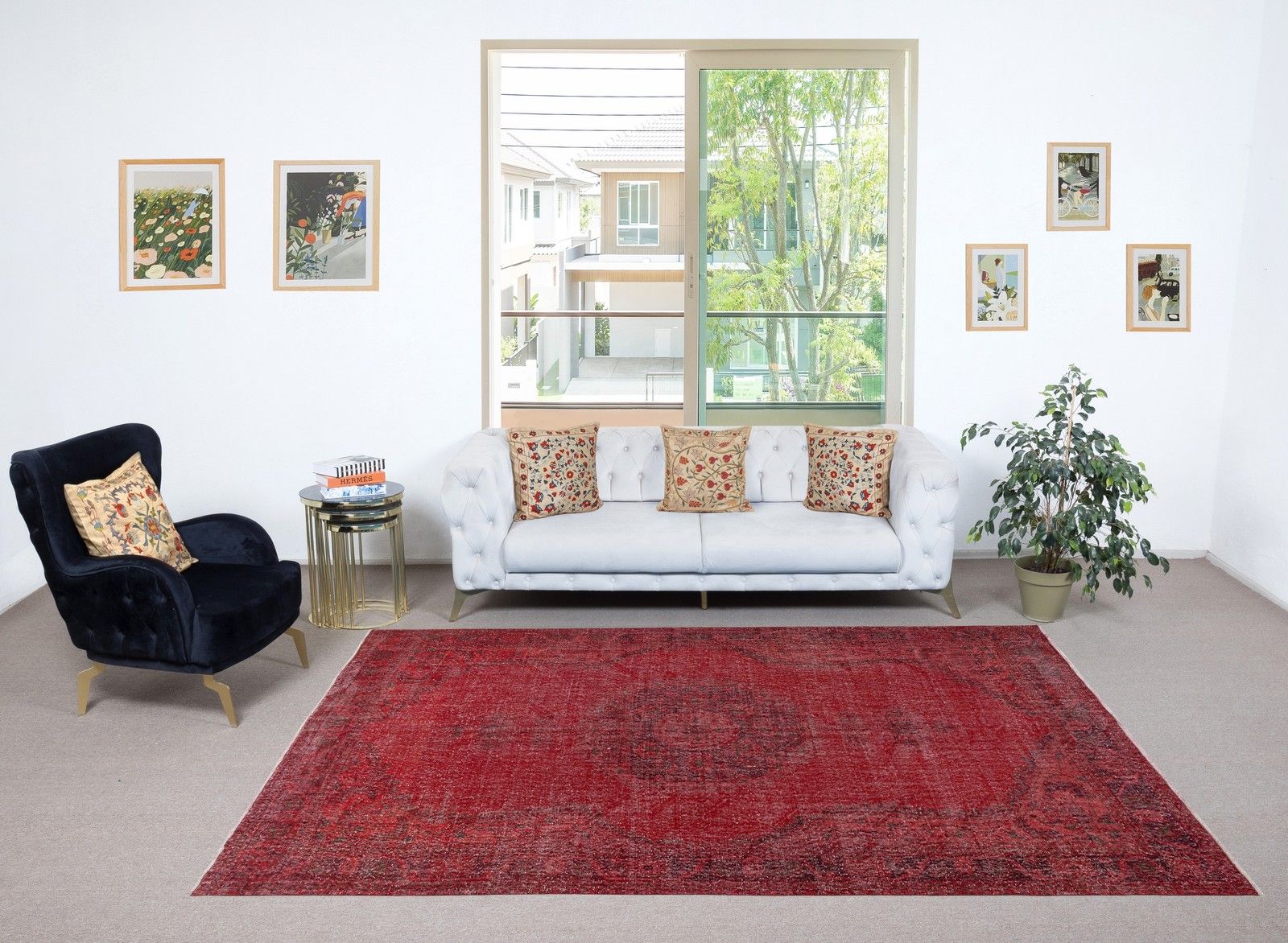 6.8x10.7 Ft Vintage Red Area Rug. Handmade Turkish Rug For Contemporary Spaces photo furniture