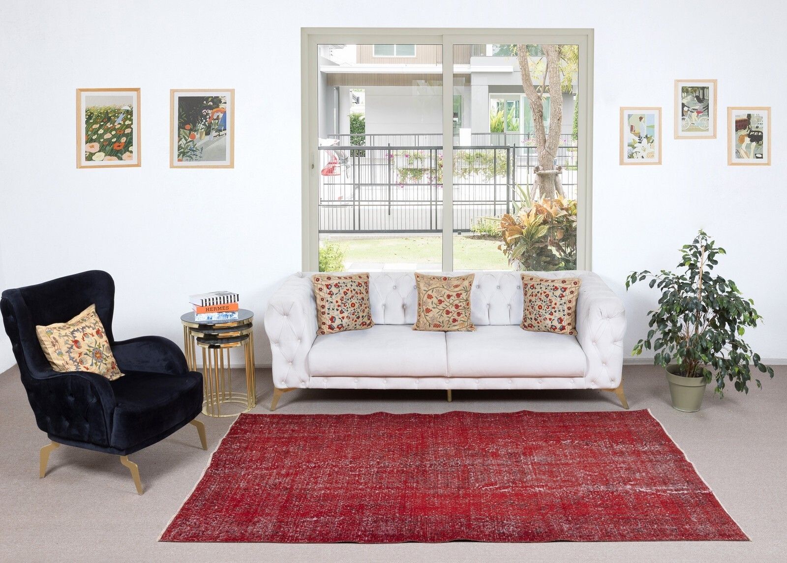5.2x8.7 Ft Red Turkish Carpet For Bedroom. Vintage Handmade Rug For Living Room photo furniture