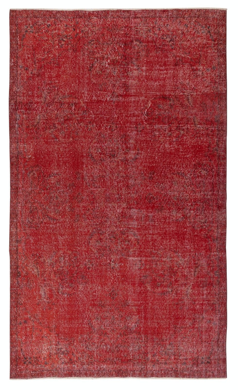 5.5x9.2 Ft Vintage Handmade Turkish Area Rug Redyed In Red For Modern Interiors