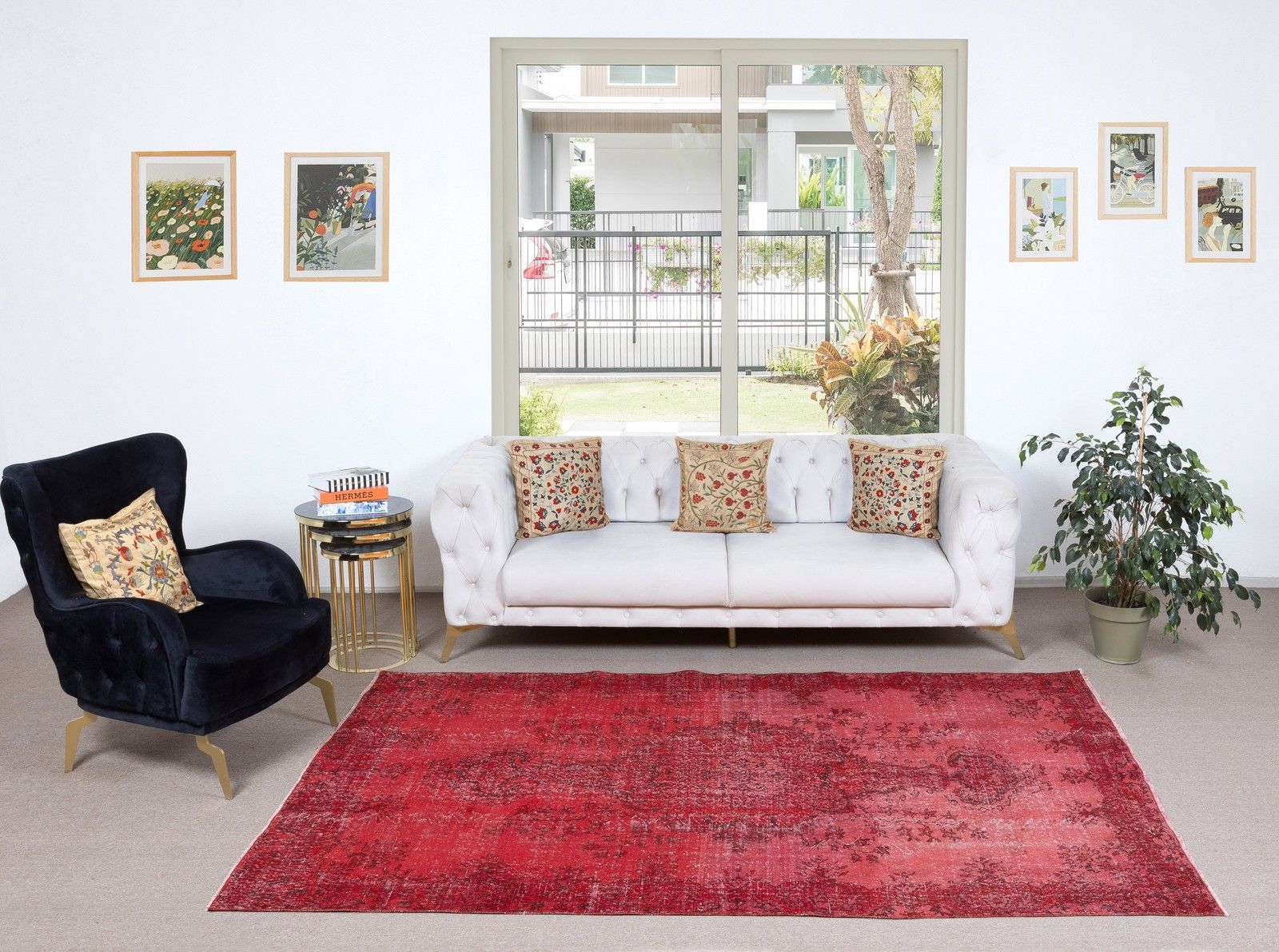 5.6x9.2 Ft Hand Knotted Turkish Rug. Vintage Overdyed Red Area Rug For Interiors photo furniture
