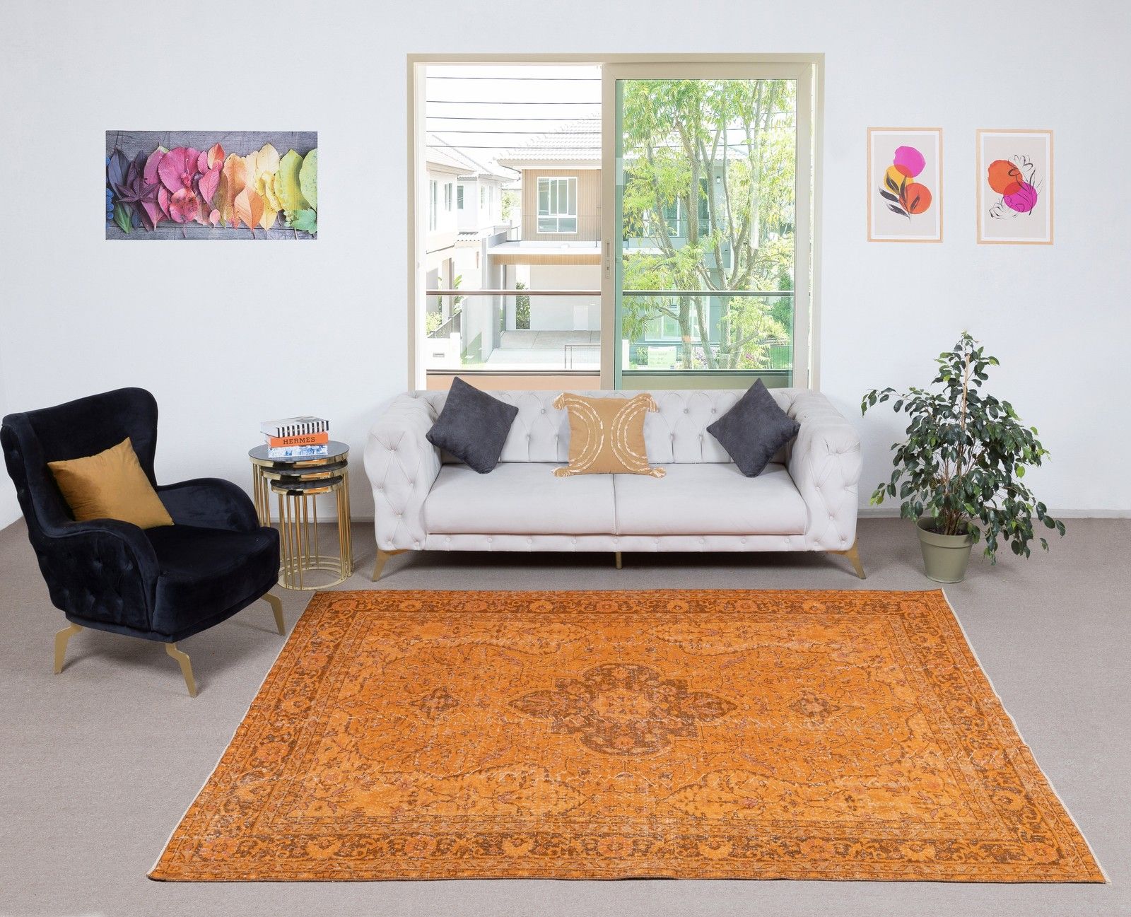 7x9.4 Ft Handmade Turkish Area Rug. Vintage Overdyed Orange Rug For Modern Home photo furniture