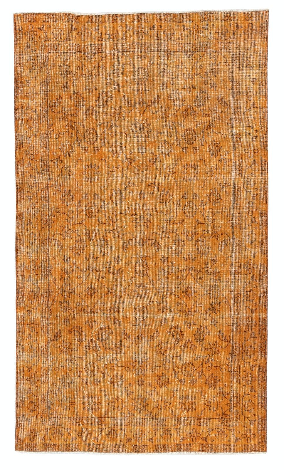 4.8x8.3 Ft Hand Knotted Vintage Rug Overdyed In Orange For Modern Interiors